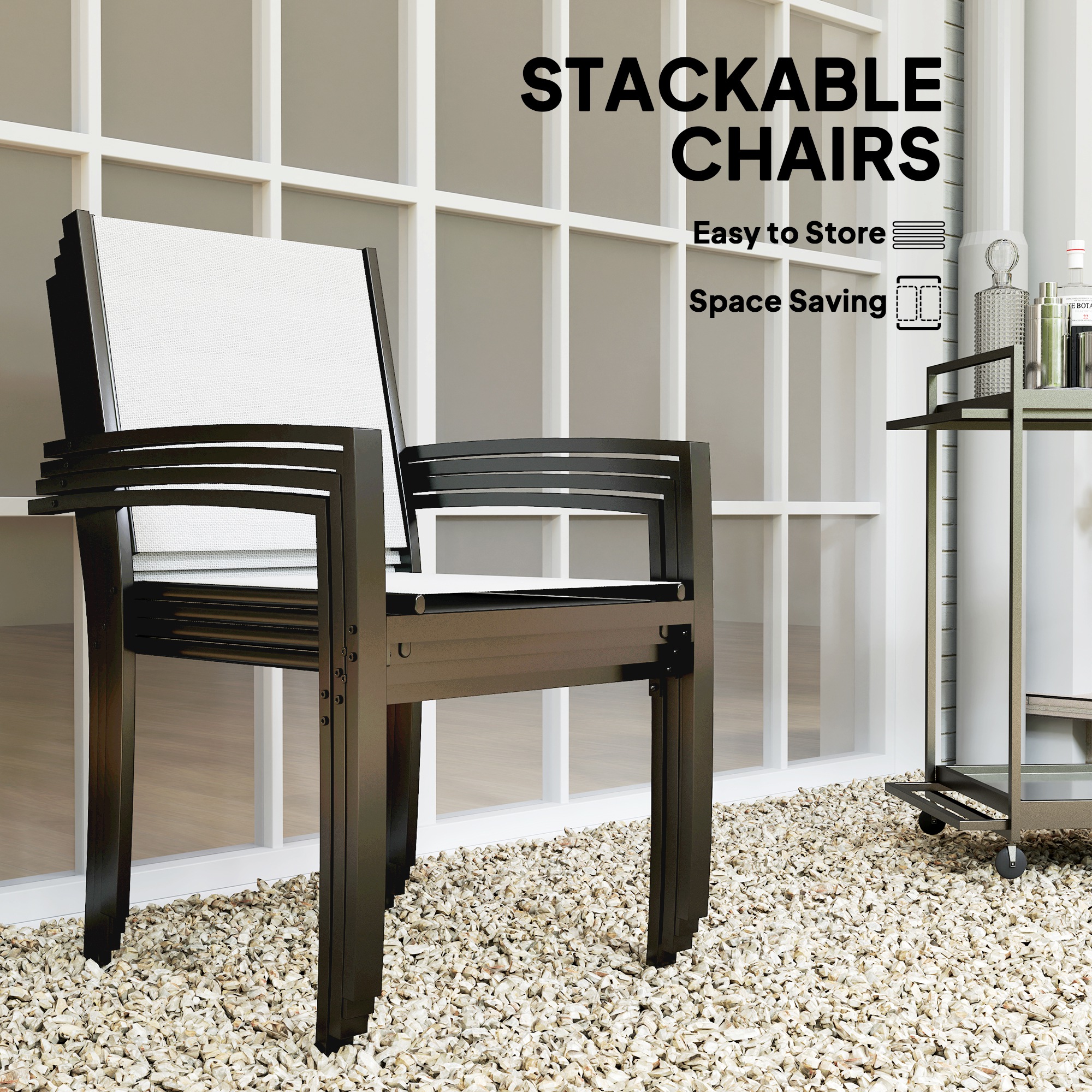 5 Piece Outdoor Dining Set with Round Table and 4 Stackable Chairs, for Backyard, Lawn, Deck, Balcony, Pool Side - Image 2