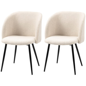 Dining Chairs Set of 2, Sherpa Fleece Upholstered Kitchen Chairs with Backrest and Steel Legs, Cream White