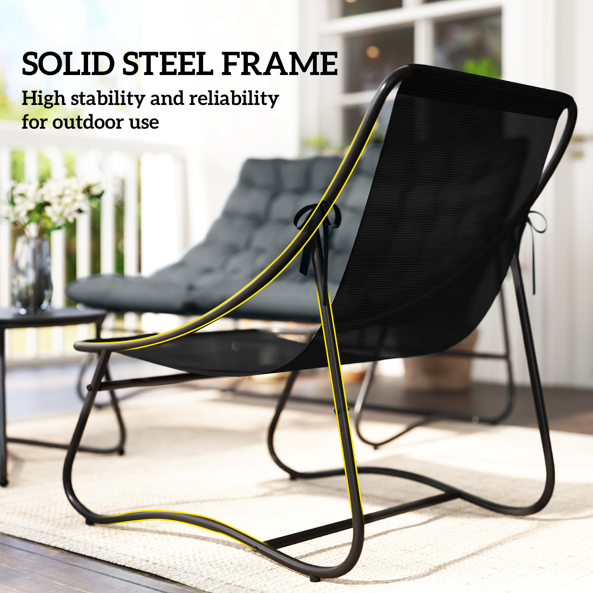 4 Piece Patio Furniture Set, Outdoor Furniture Conversation Set with Loveseat, Chairs Round Metal Table, Cushions, Grey - Image 4