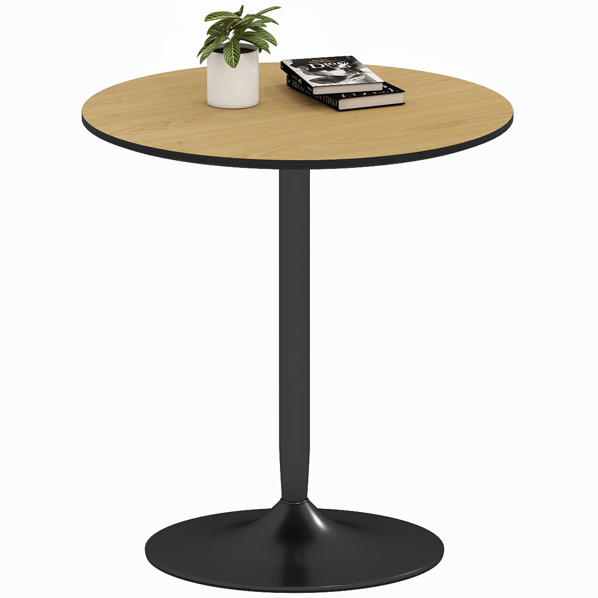 27.6" Round Kitchen Table for 2, Modern Small Dining Table with Wood Veneer, Steel Base for Dining Room, Natural