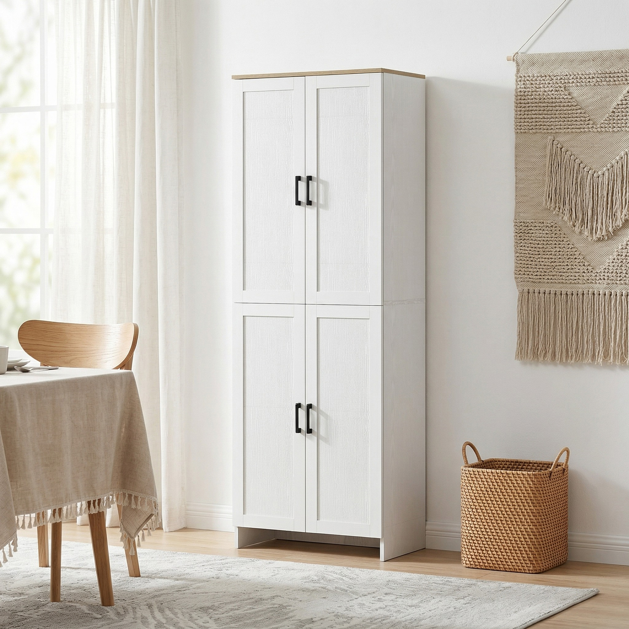 67" 4-Door Kitchen Pantry Cabinet, Freestanding Storage Cabinet Cupboard with Adjustable Shelves, White - Image 6