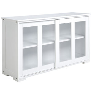 Modern Kitchen Sideboard, Stackable Storage Cabinet, Sliding Glass Door Console, Cupboard Serving Buffet for Kitchen & Dining Room, White