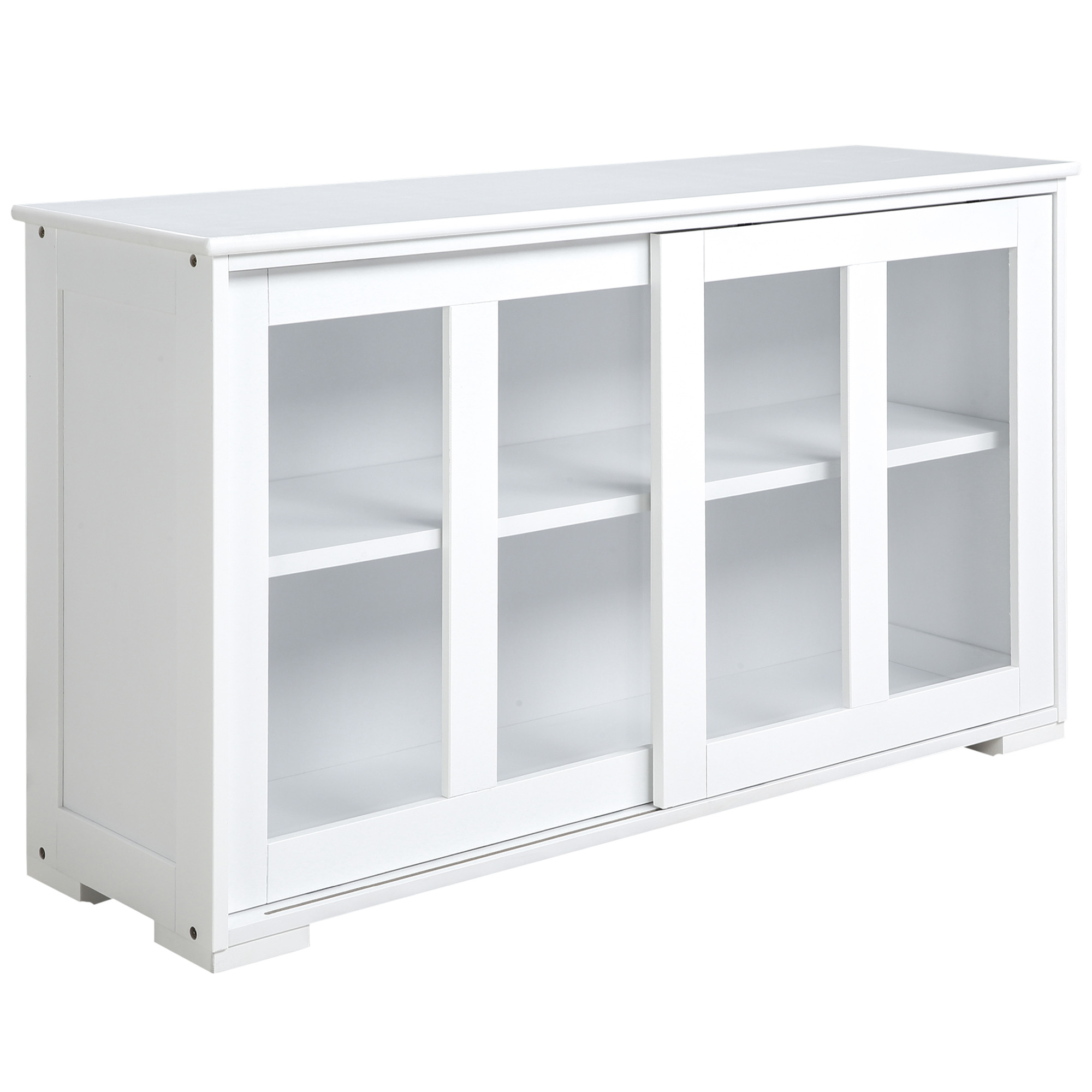 Modern Kitchen Sideboard, Stackable Storage Cabinet, Sliding Glass Door Console, Cupboard Serving Buffet for Kitchen & Dining Room, White