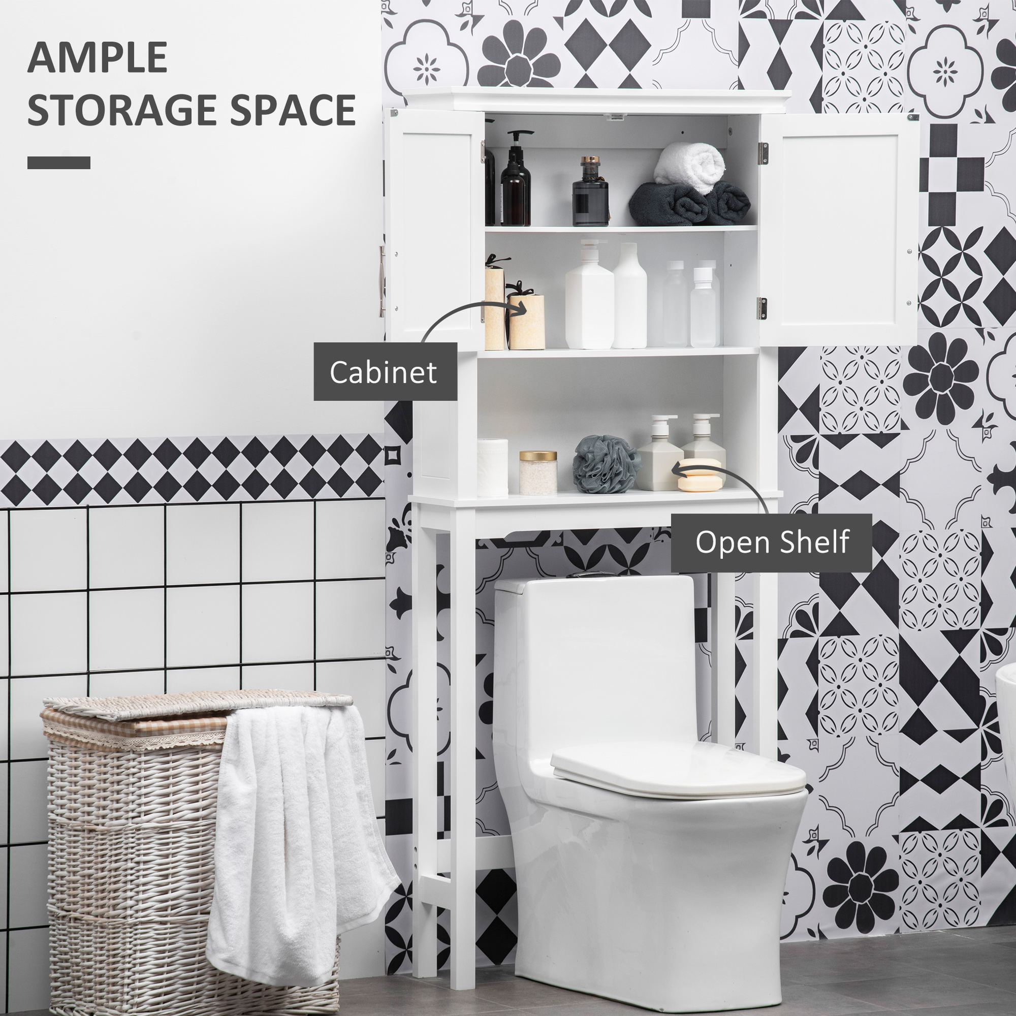 Over the Toilet Storage, Bathroom Cabinets Over Toilet, Cabinet Above Toilet with Doors and Shelves - Image 2