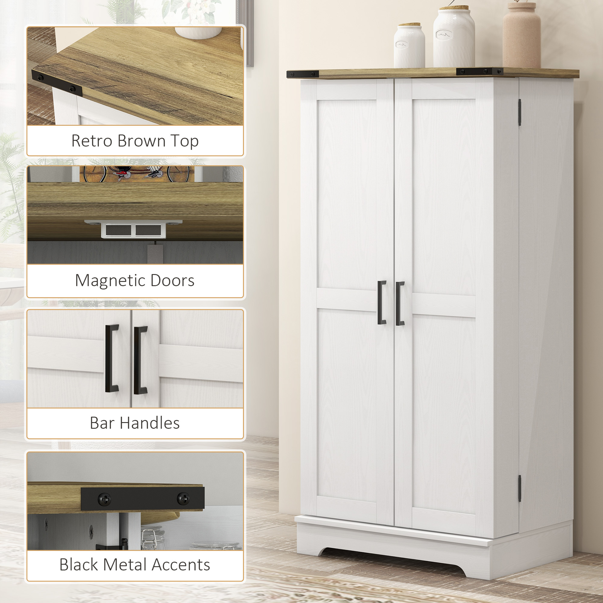 Farmhouse Kitchen Pantry Storage Cabinet, Kitchen Pantry Cabinet with Doors and Adjustable Shelves, Cream White - Image 5
