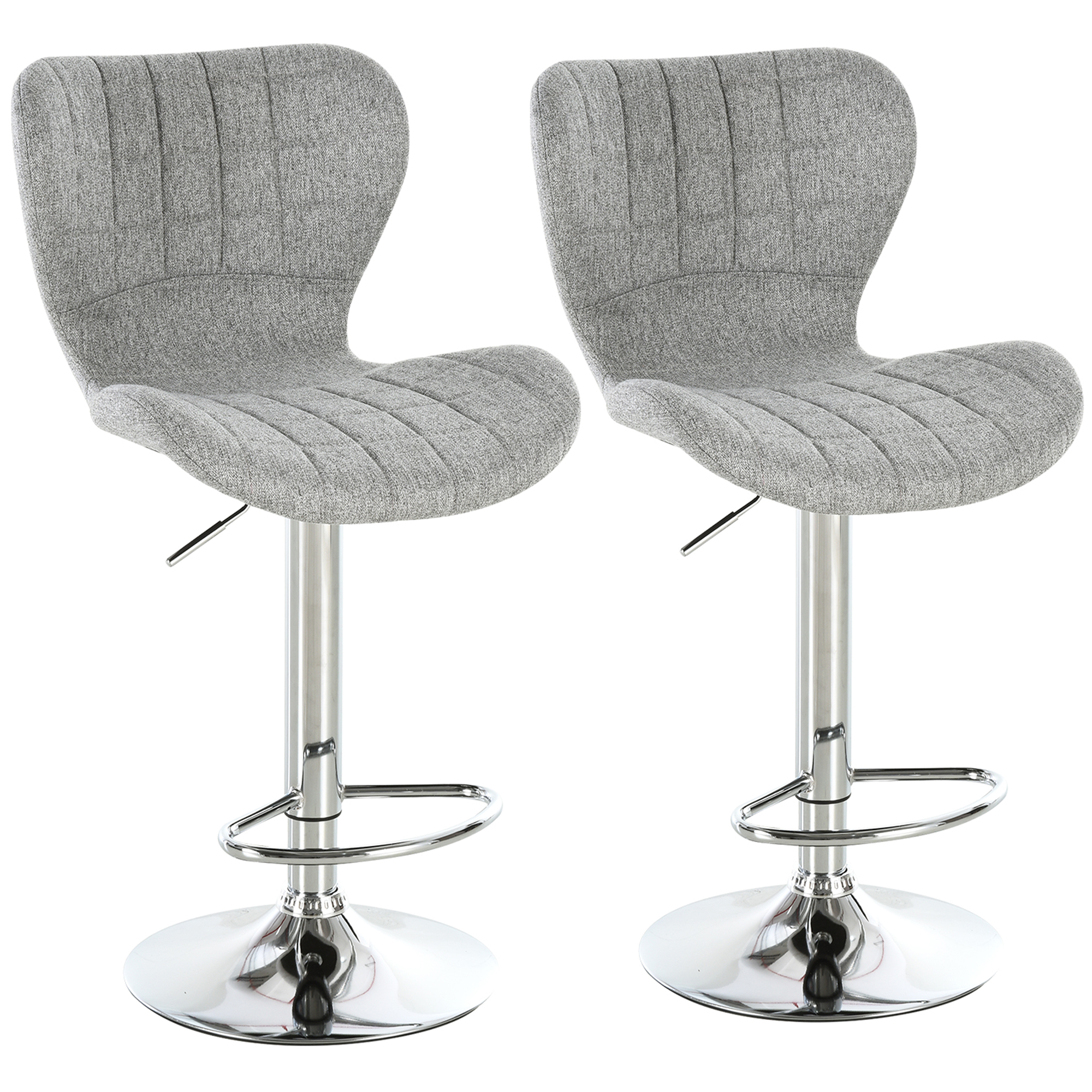 Set of 2 Counter Height Bar Stools Swivel Stool Height Adjustable Bar Chairs with Footrest for Kitchen Dining Home Pub, Grey