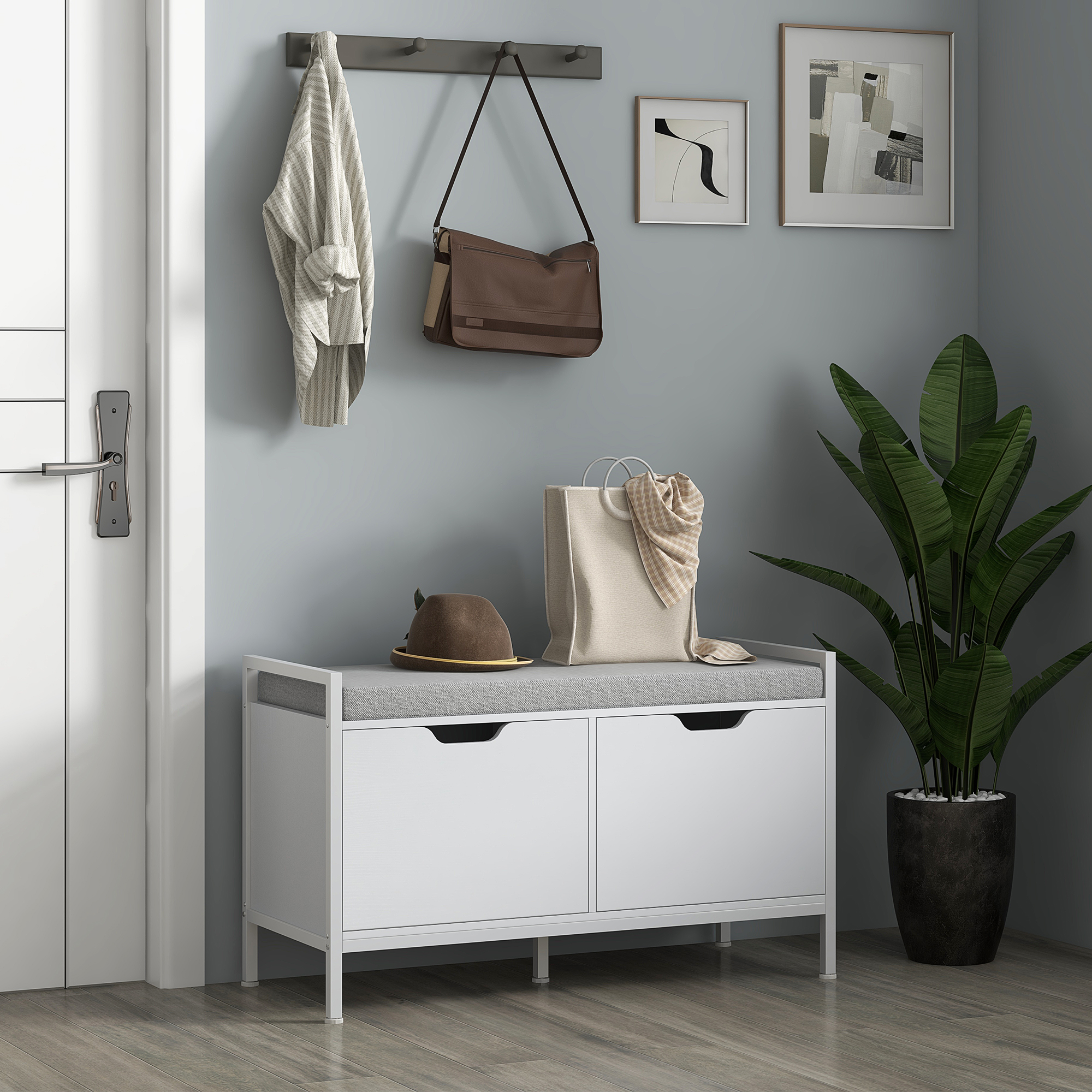 Shoe Storage Bench with Seat Cushion, Shoe Cabinet for Hallway, Entryway Bench, Supports 352lbs, White - Image 6