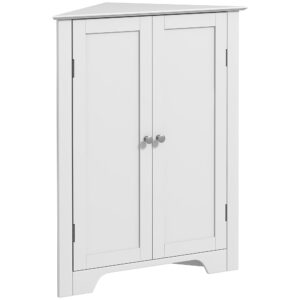 Modern Bathroom Storage Cabinet, Corner Cabinet with Doors, Bathroom Cabinet with Adjustable Shelf and Recessed Door, White
