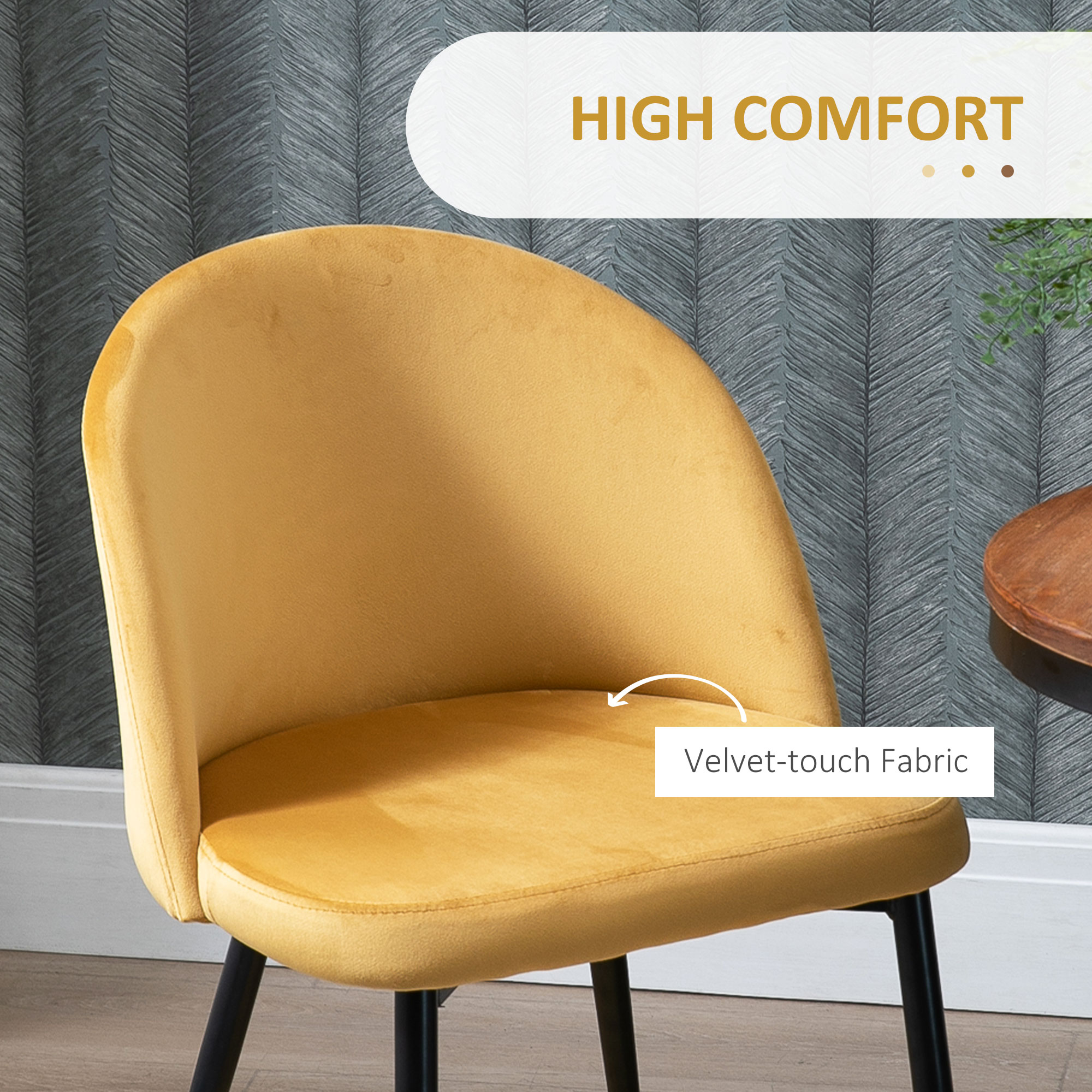 Modern Dining Chairs, Mid-Back Velvet-touch Upholstery Side Chair, Table Chair for Living Room, Dining Room, Yellow, Set of 4 - Image 3