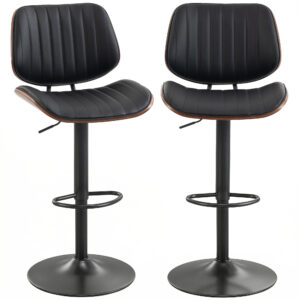 Bar Stools Set of 2, Swivel Counter Height Barstools with Back, Adjustable Height, Black