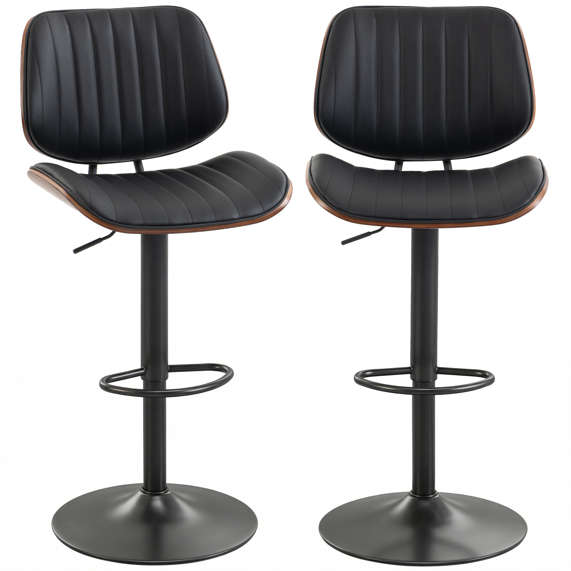 Bar Stools Set of 2, Swivel Counter Height Barstools with Back, Adjustable Height, Black