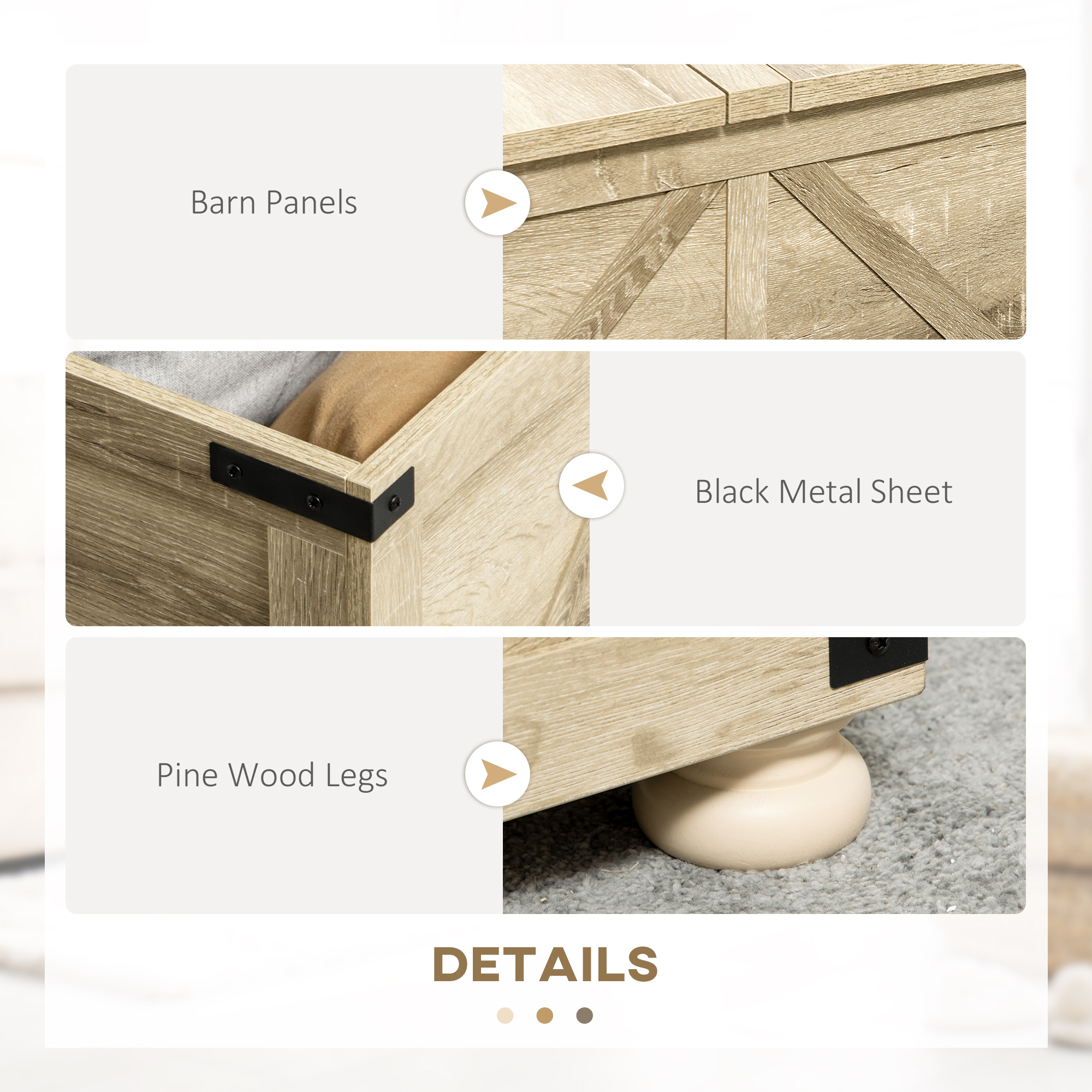Farmhouse Coffee Table, Square Center Table with Flip-top Lids, Hidden Storage Compartment and Wooden Legs, Oak - Image 4