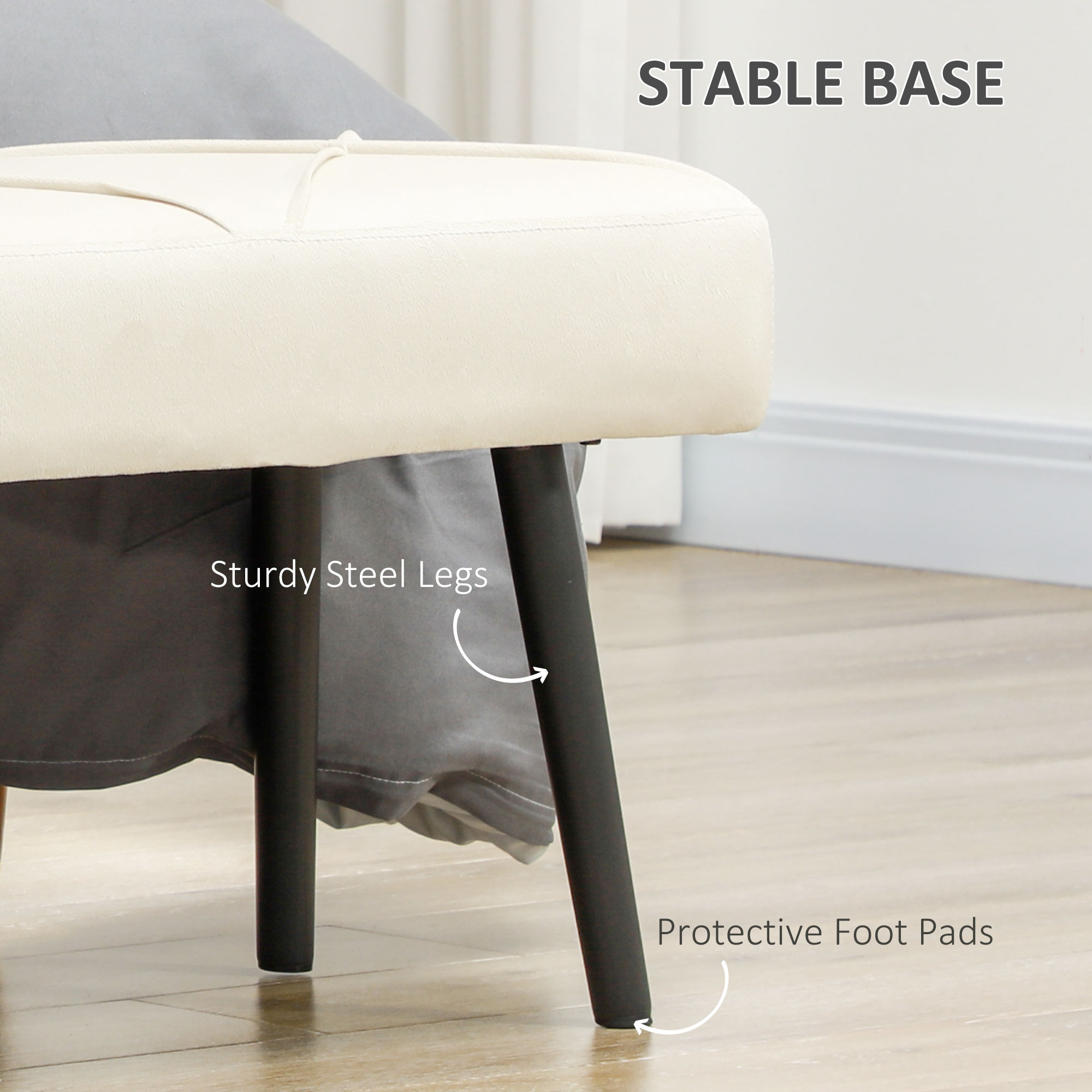 39 Inches Upholstered Bedroom Bench, Modern End of Bed Bench with Steel Legs, Cream White - Image 3