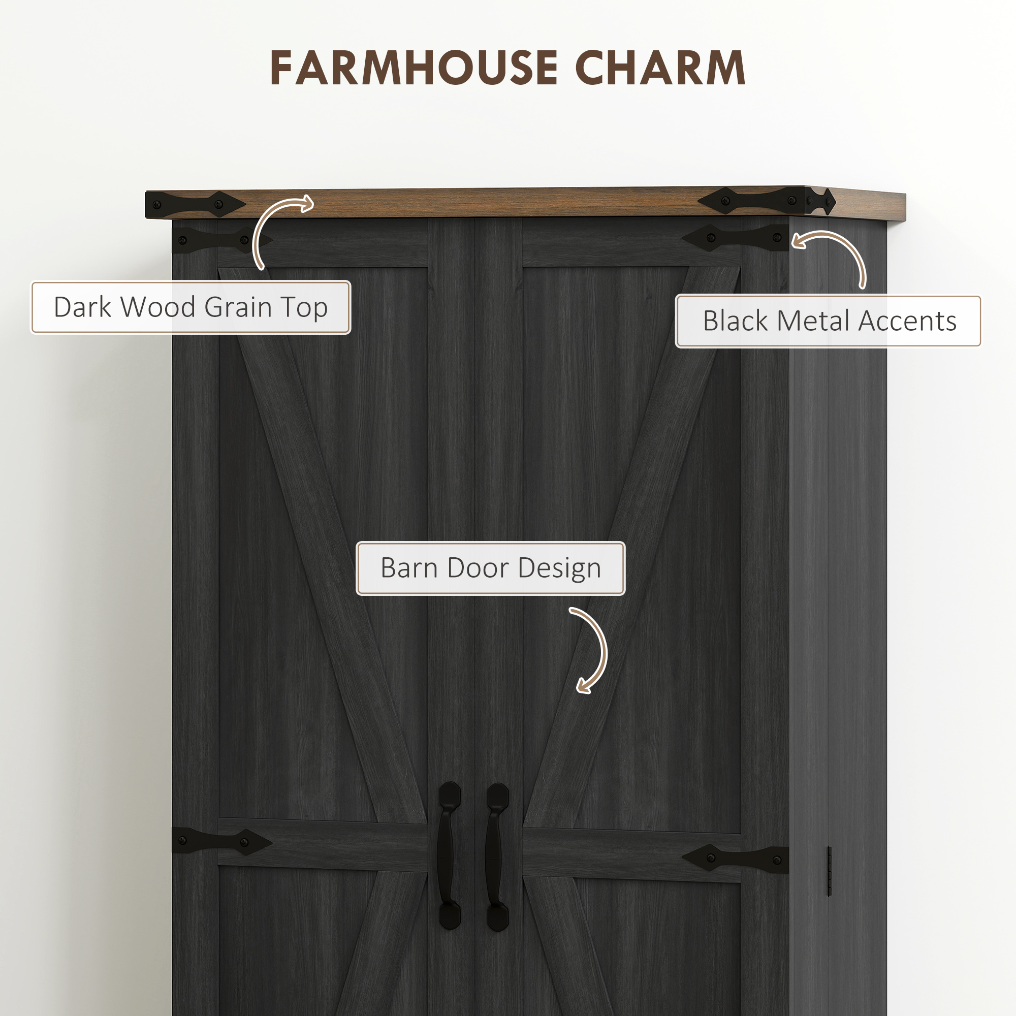 47" Kitchen Pantry Storage Cabinet, Farmhouse Kitchen Pantry Cabinet with Adjustable Shelves and Door Shelves, Black - Image 2