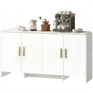 60" Sideboard Buffet Cabinet with Soft Close Doors, TV Stand for TVs up to 72 Inch, White Wood Grain