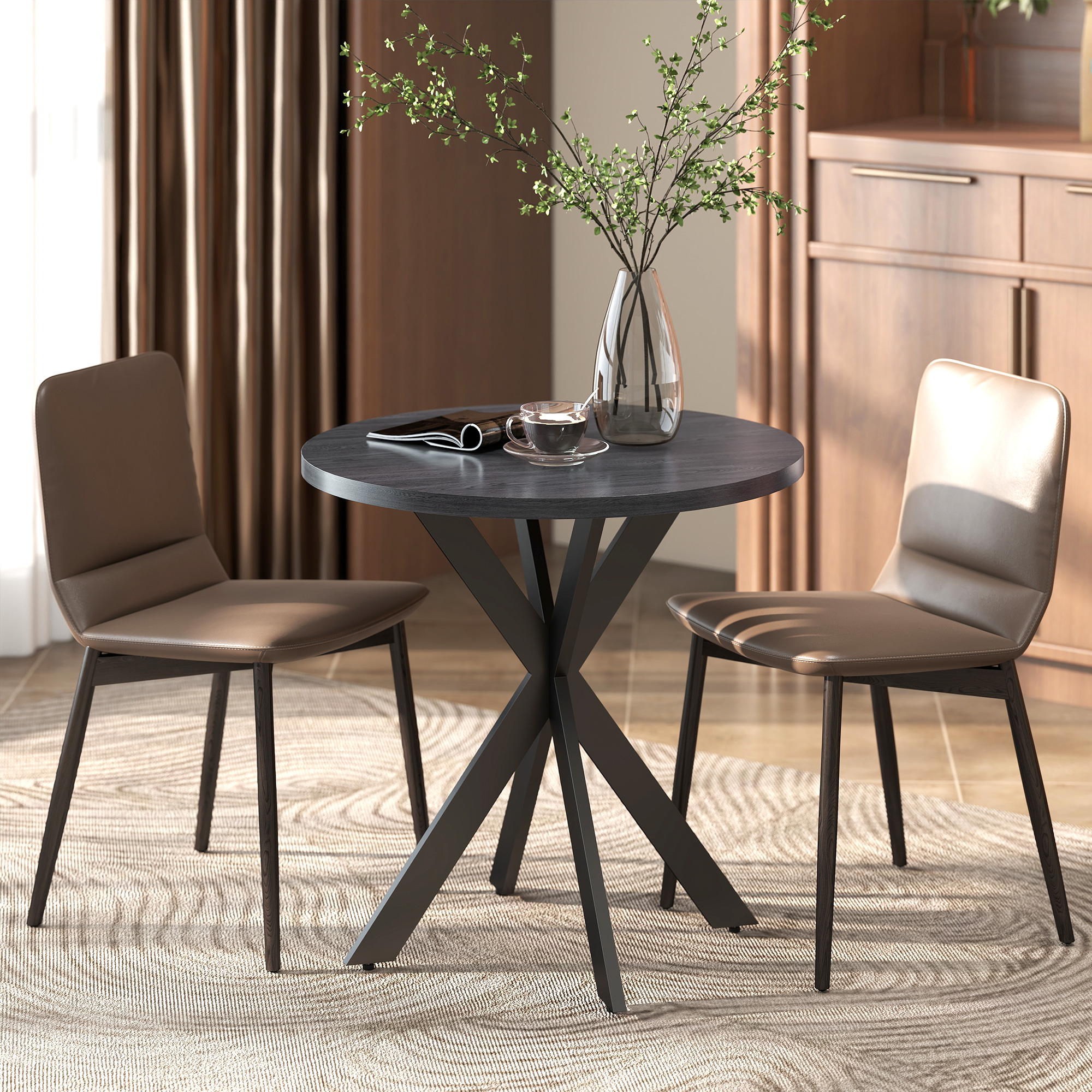 29" Dining Table, Contemporary Round Kitchen Table with Steel Legs, Black - Image 6