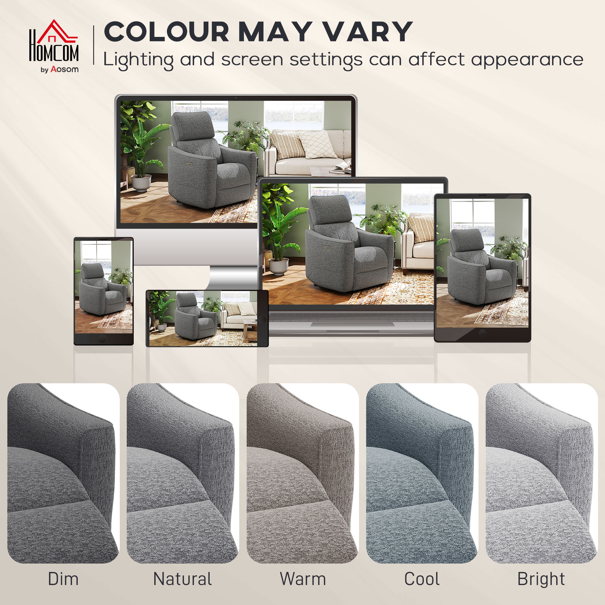 Power Recliner Chair, Chenille Upholstered Recliner Chair with USB Ports, Footrest, Dark Grey - Image 5