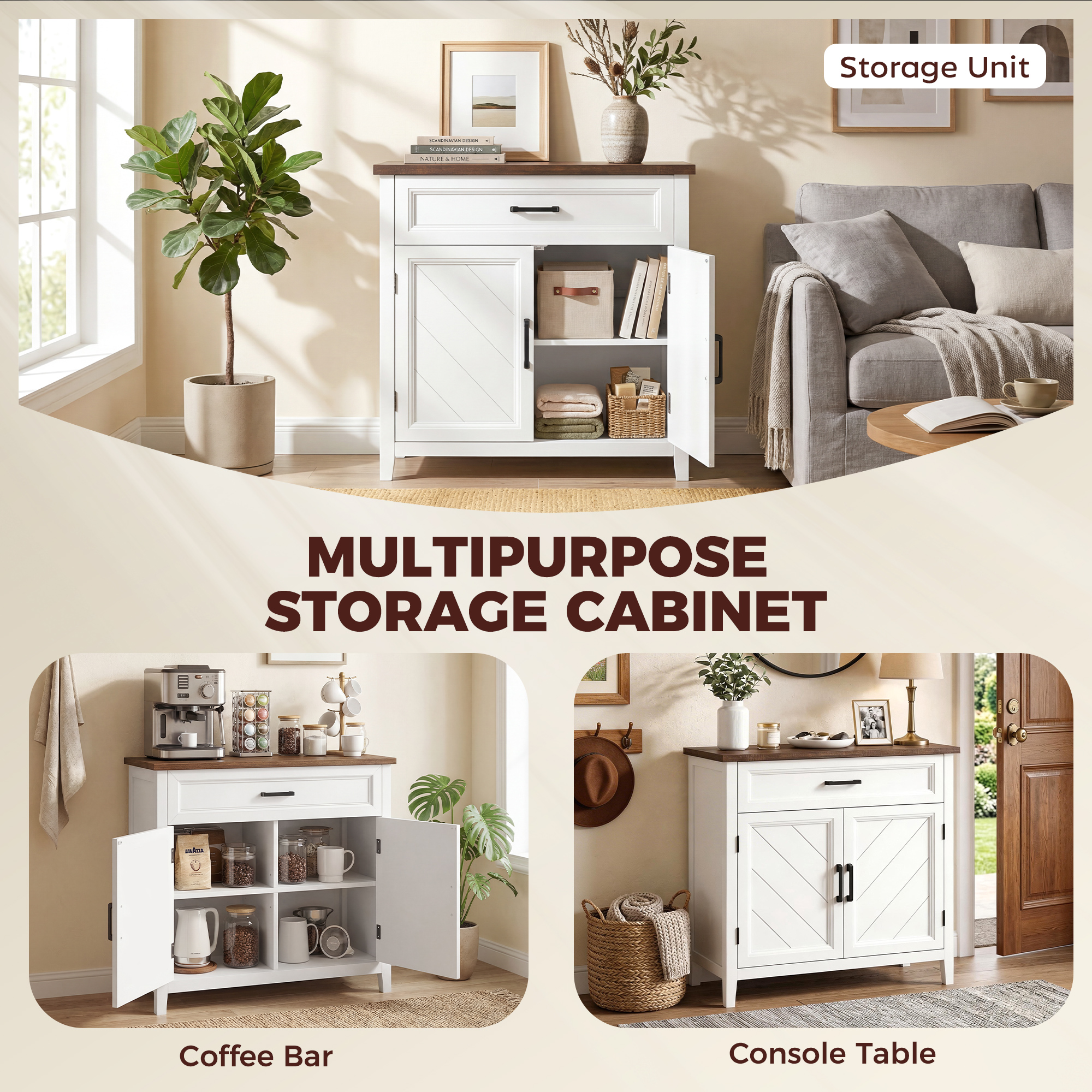 Modern Farmhouse Sideboard Buffet Cabinet with Adjustable Shelf, Storage & 2 Doors - Image 2