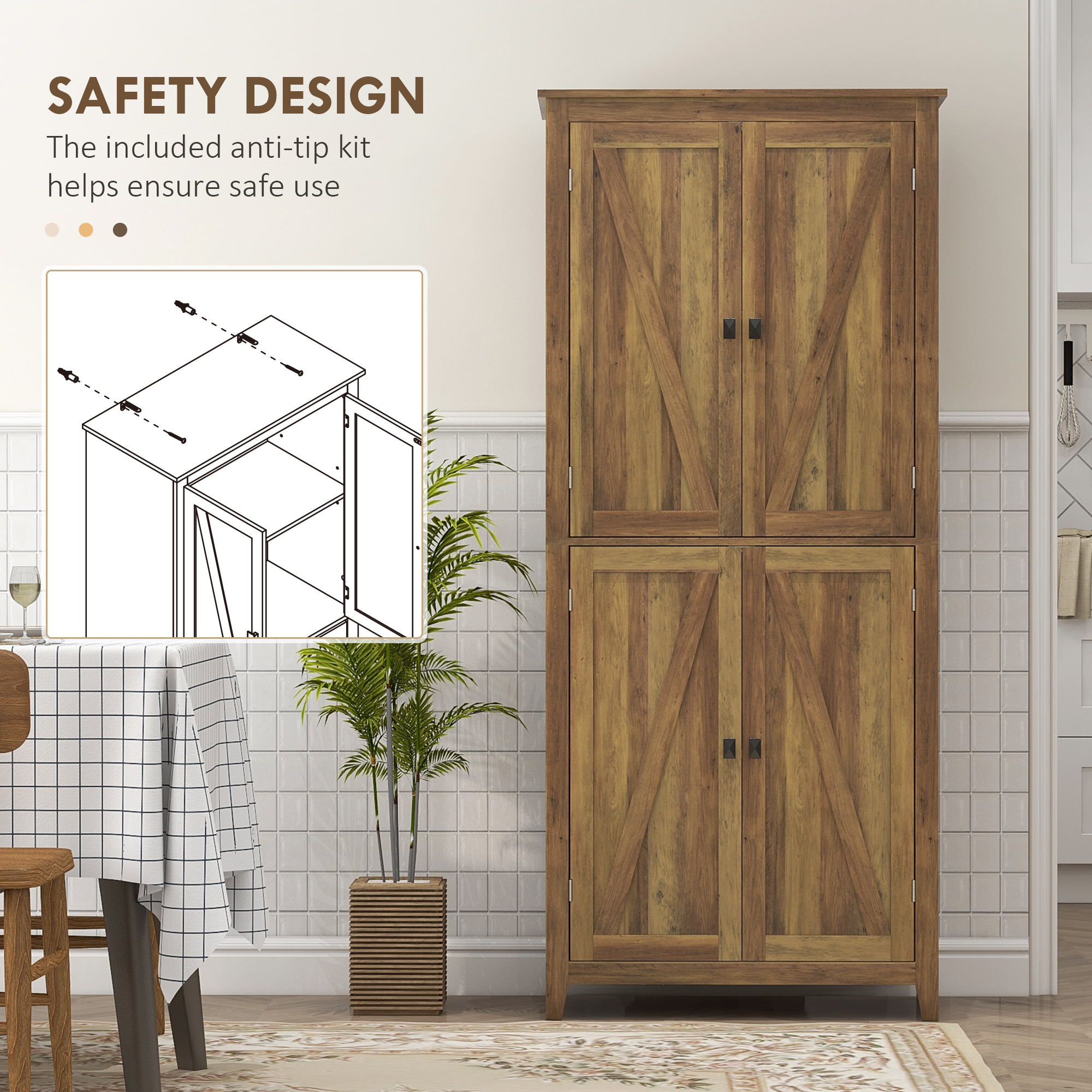 72" Freestanding Storage Cabinet, Kitchen Pantry Cabinet with Doors and Shelves for Dining Room, Brown - Image 4