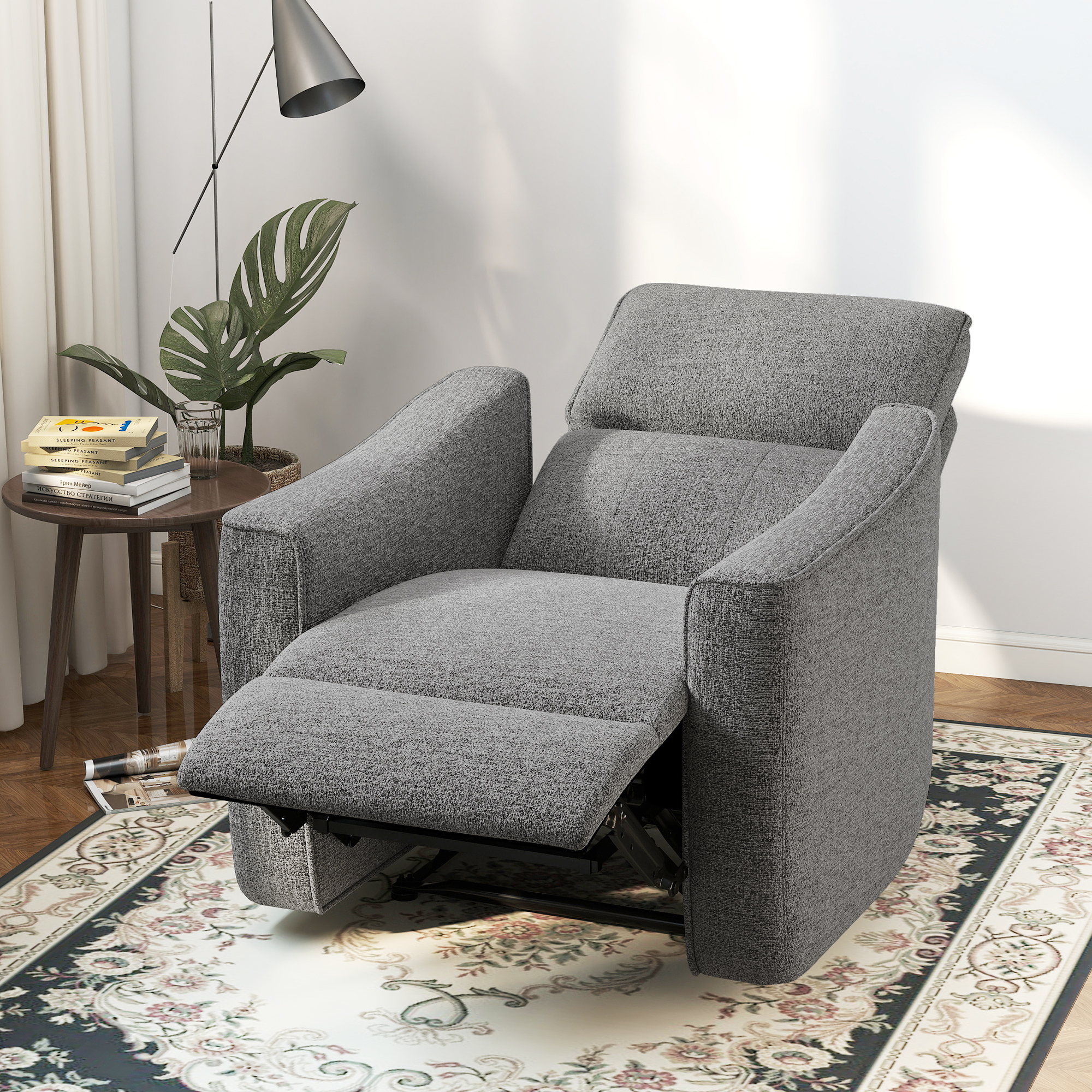 Power Recliner Chair, Chenille Upholstered Recliner Chair with USB Ports, Footrest, Dark Grey - Image 6