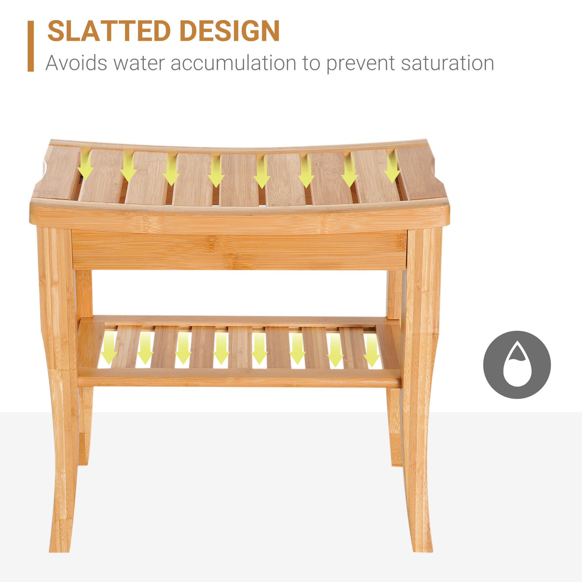 20" Bamboo Shower Bench Bathroom Stool Spa Bath Seat Organizer Storage Shelf - Image 4
