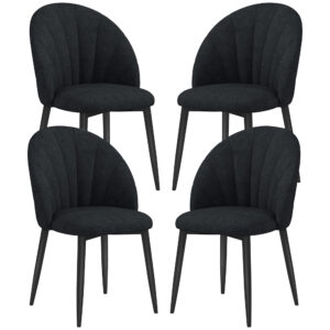 Modern Dining Chairs Set of 4, Upholstered Dining Room Chairs with Metal Legs, Shell Backrest, Padded Seat, Black