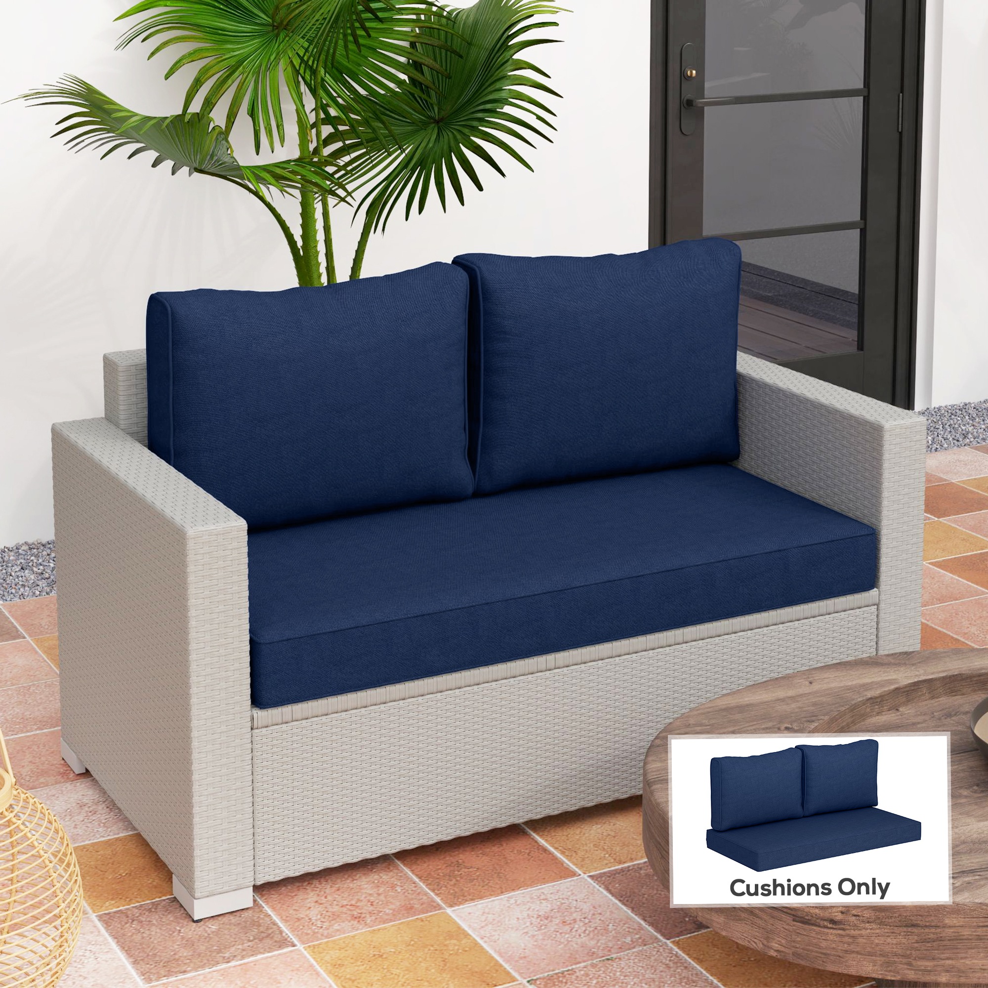 Outdoor Seat Cushions with Backrest, Loveseat Double Sofa Outdoor Furniture Cushions, Navy Blue - Image 6