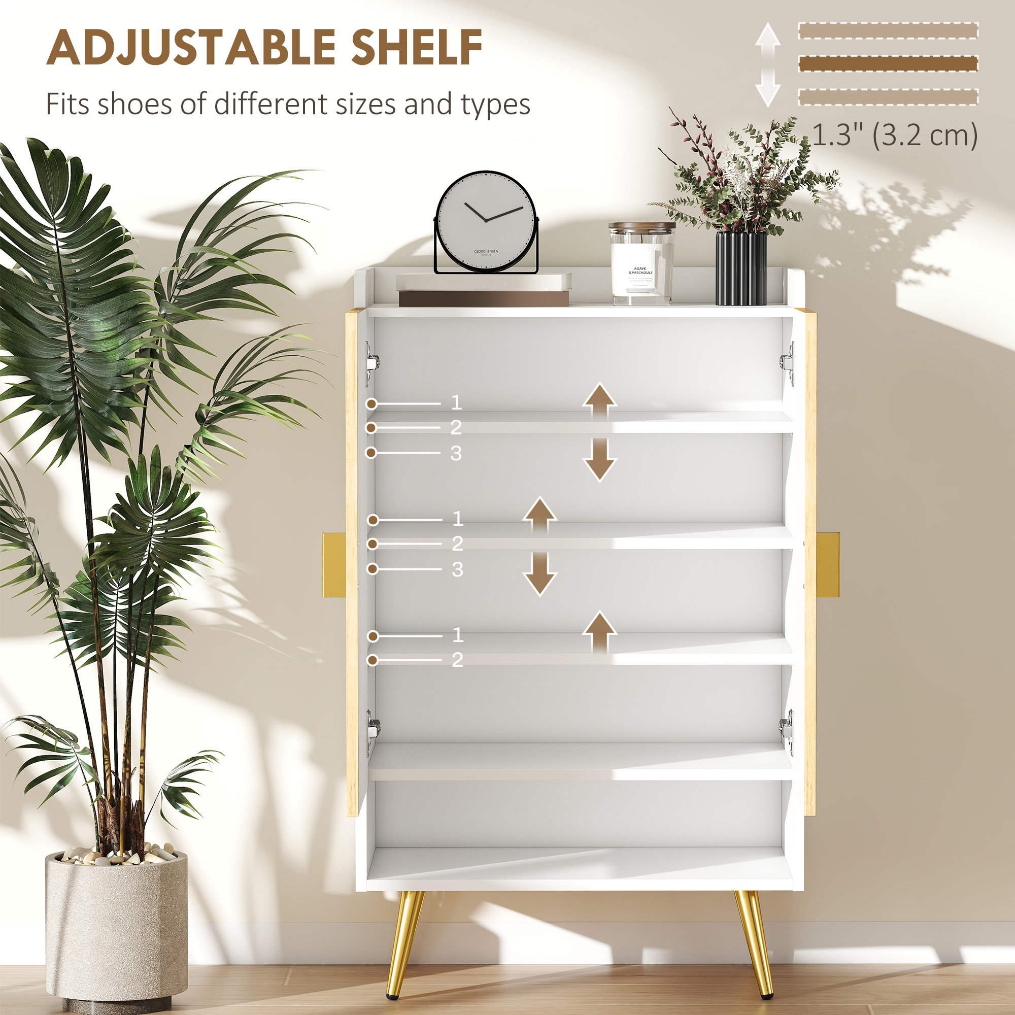 Entryway Shoe Storage Cabinet, Narrow Shoe Cabinet with Adjustable Shelves and Open Shelf for 15 Pairs of Shoes, Natural - Image 3