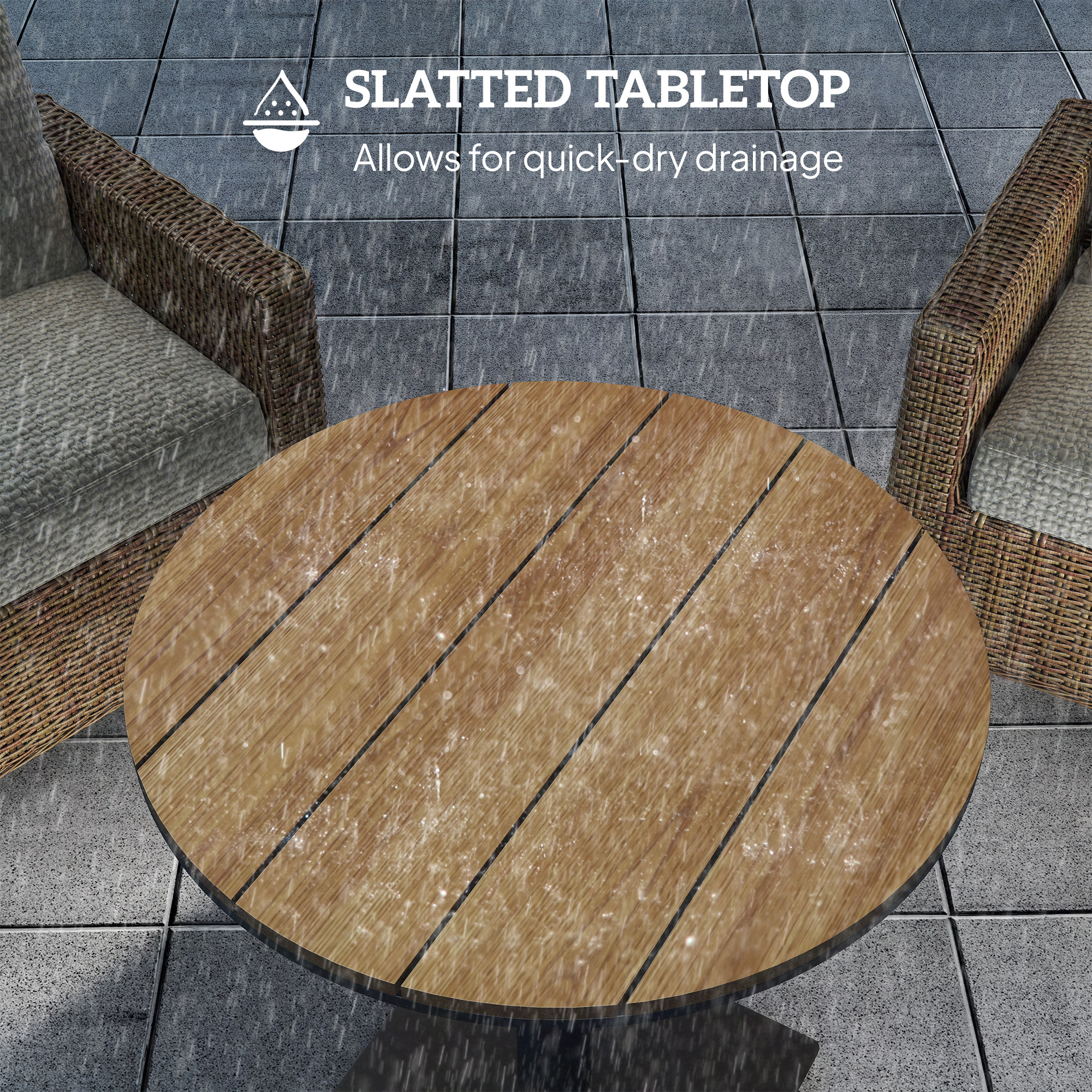 Outdoor Side Table, 28" Weather Resistant Round Patio Table with Slatted Design for Garden, Terrace, Balcony, Natural - Image 3
