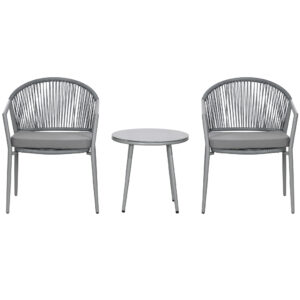 3-Piece Rattan Bistro Set, Garden Seating Group with 2 Armchairs and Coffee Table, Balcony Furniture Set, Grey
