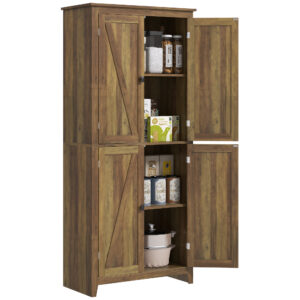 72" Freestanding Storage Cabinet, Kitchen Pantry Cabinet with Doors and Shelves for Dining Room, Brown