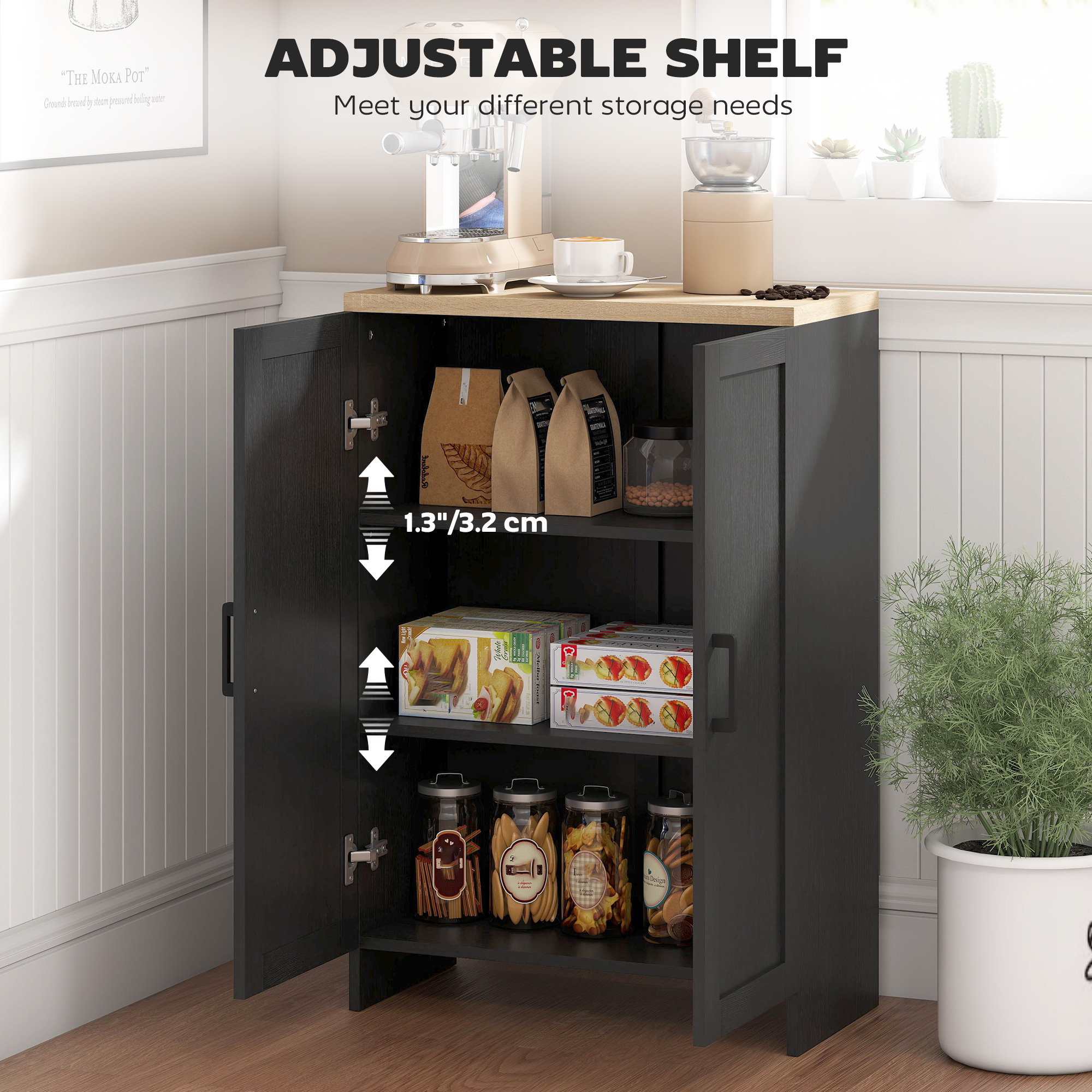 Modern Storage Cabinet with Doors and Adjustable Shelf for Kitchen, Living room, 23.6" x 11.8" x 35.4", Black - Image 3