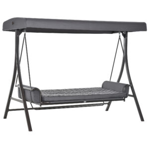 3 Person Porch Swing Bench with Adjustable Canopy, Cushions, Pillows for Porch and Backyard, Dark Grey