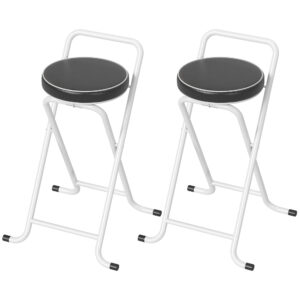 Foldable Bar Stools Set of 2, Folding Kitchen Chairs with PU Cushioned Seat, Footrest, Black