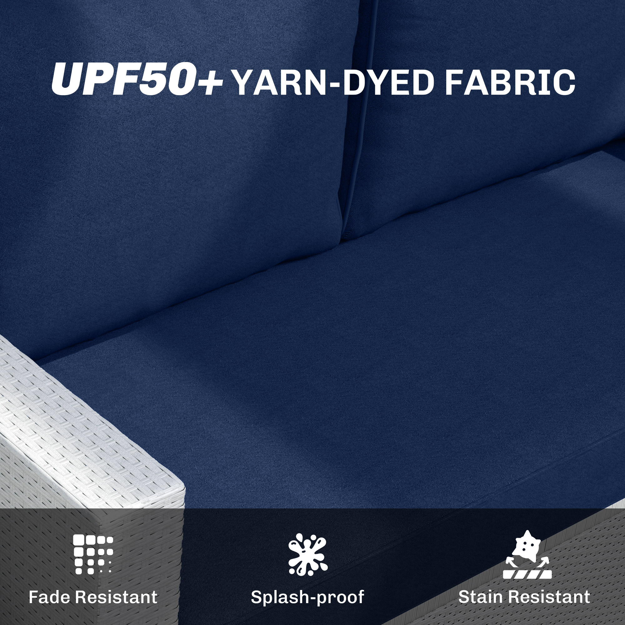 Outdoor Seat Cushions with Backrest, Loveseat Double Sofa Outdoor Furniture Cushions, Navy Blue - Image 3