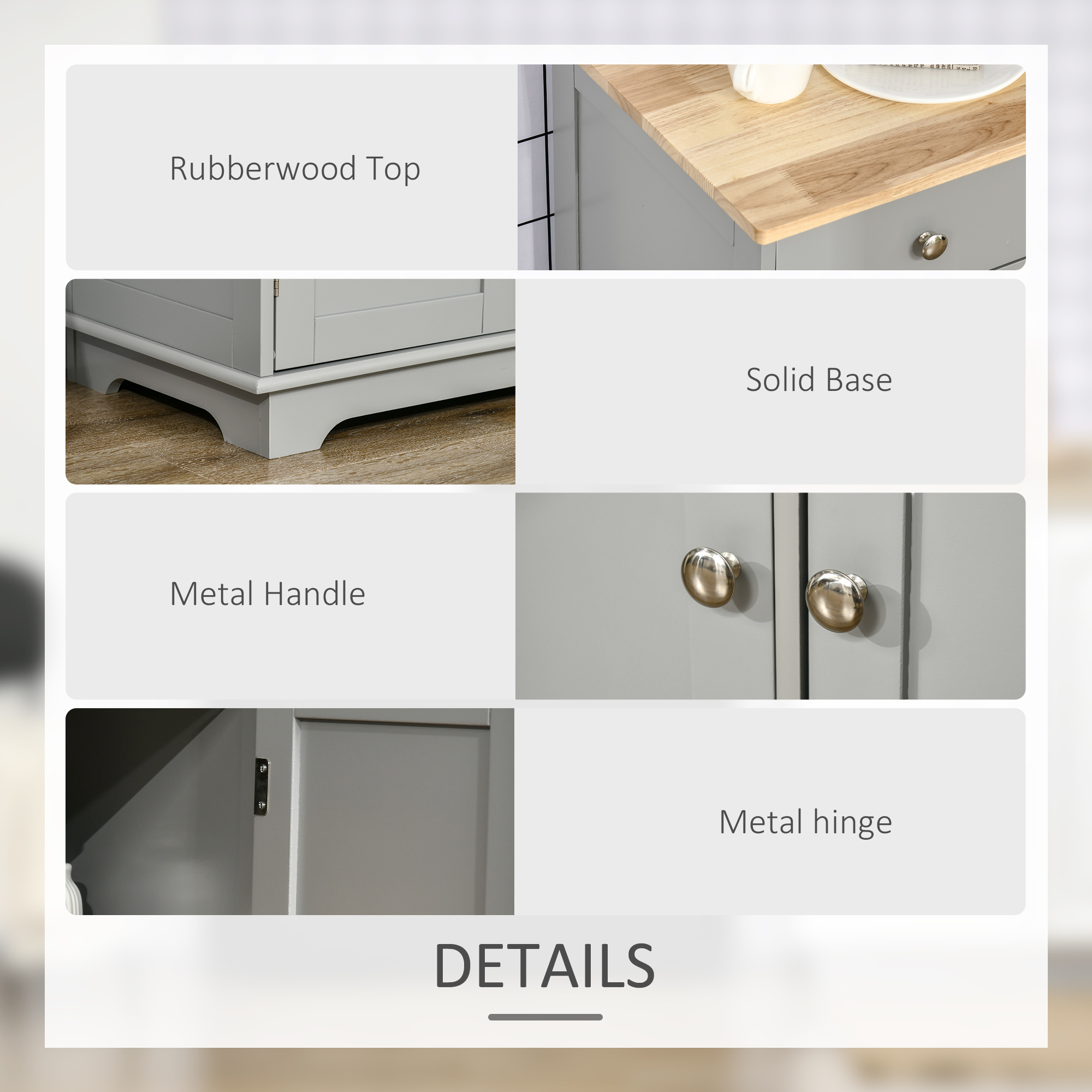 Modern Sideboard, Buffet Cabinet with Storage Cabinets, Drawers and Adjustable Shelves for Living Room, Grey - Image 4