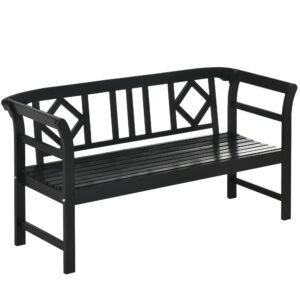 Wooden Outdoor Bench, 3 Person Patio Garden Bench with Diamond Pattern Backrest, Slatted Seat, 792 LBS Capacity, Black