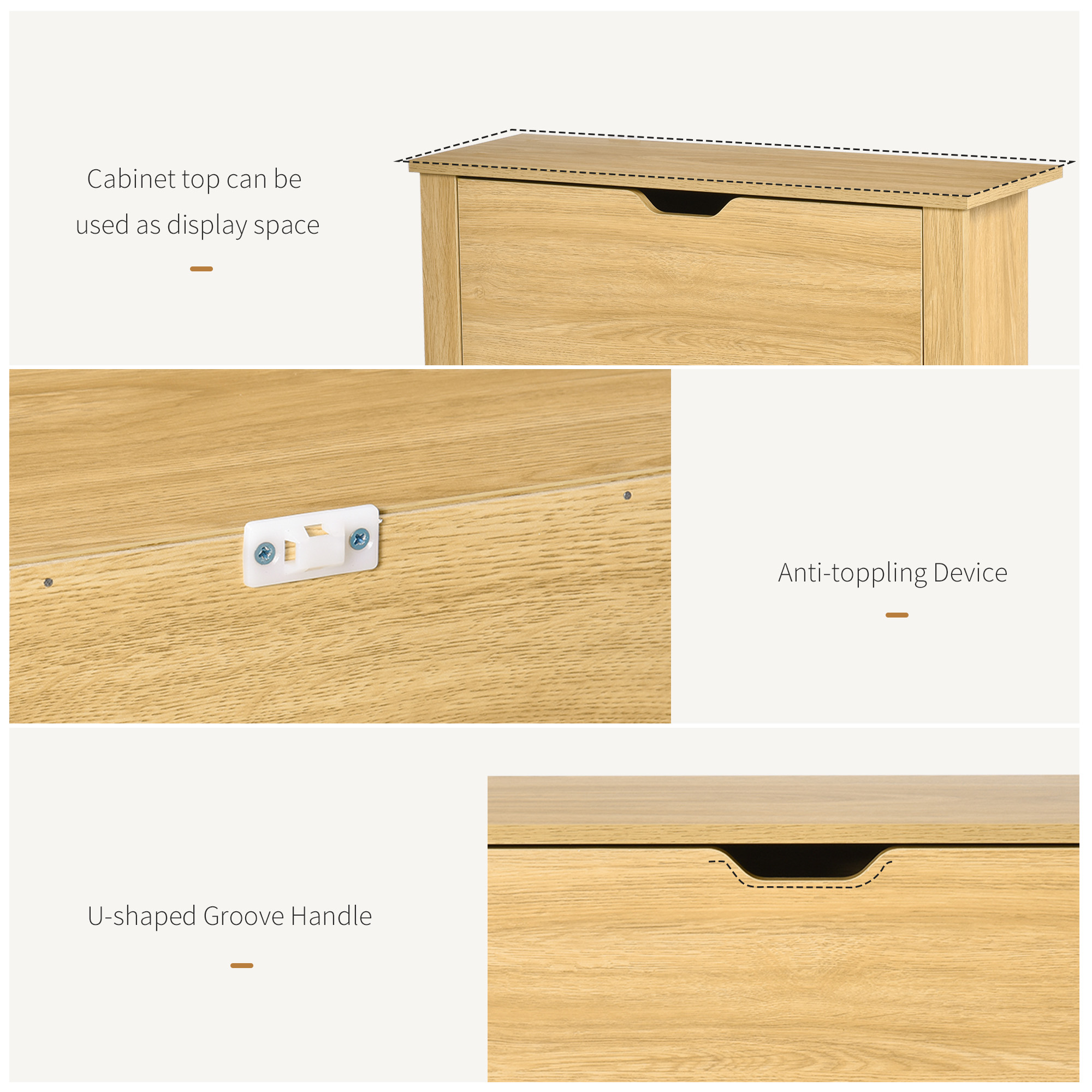 Shoe Storage Cabinet with 2 Flip Drawers and Adjustable Shelves for 8–12 Pairs of Shoes, Natural Wood - Image 4
