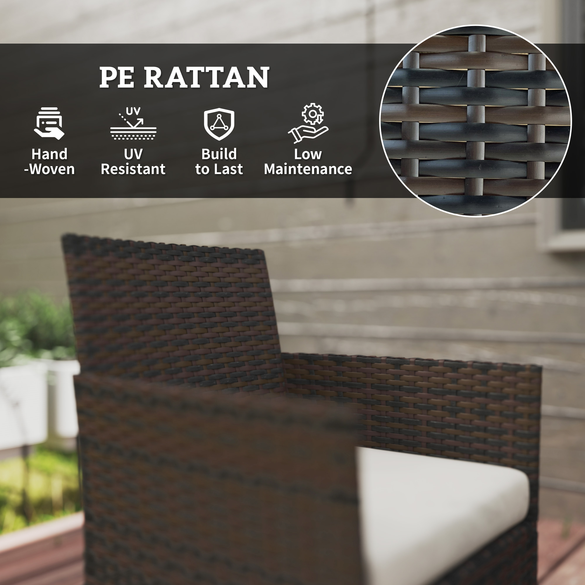 4 Pieces Wicker Outdoor Balcony Furniture Set Rattan Patio Furniture Set with Loveseat Chairs Glass Coffee Table Beige - Image 4