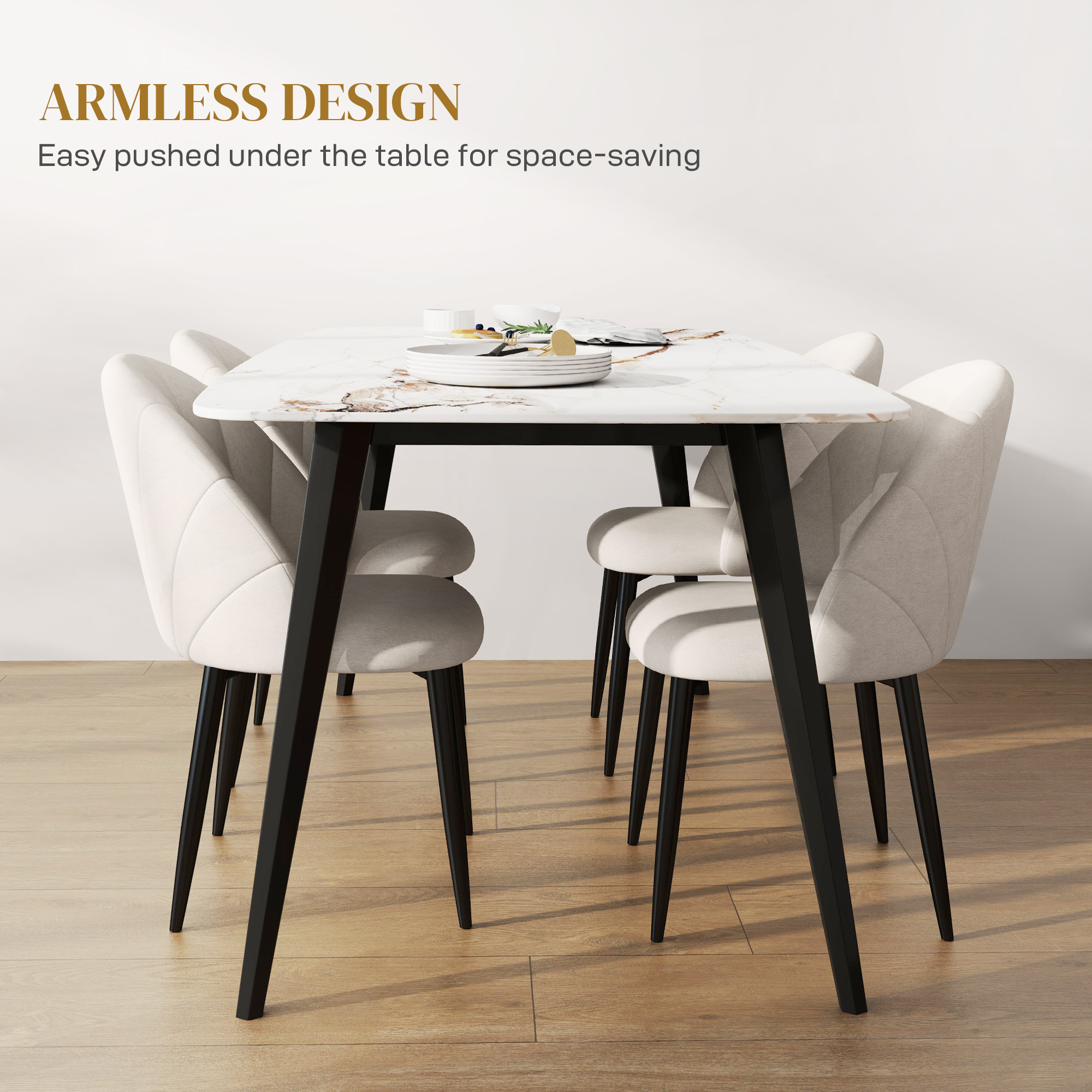 Modern Dining Chairs Set of 4, Upholstered Dining Room Chairs with Metal Legs, Shell Backrest, Padded Seat, Cream White - Image 5
