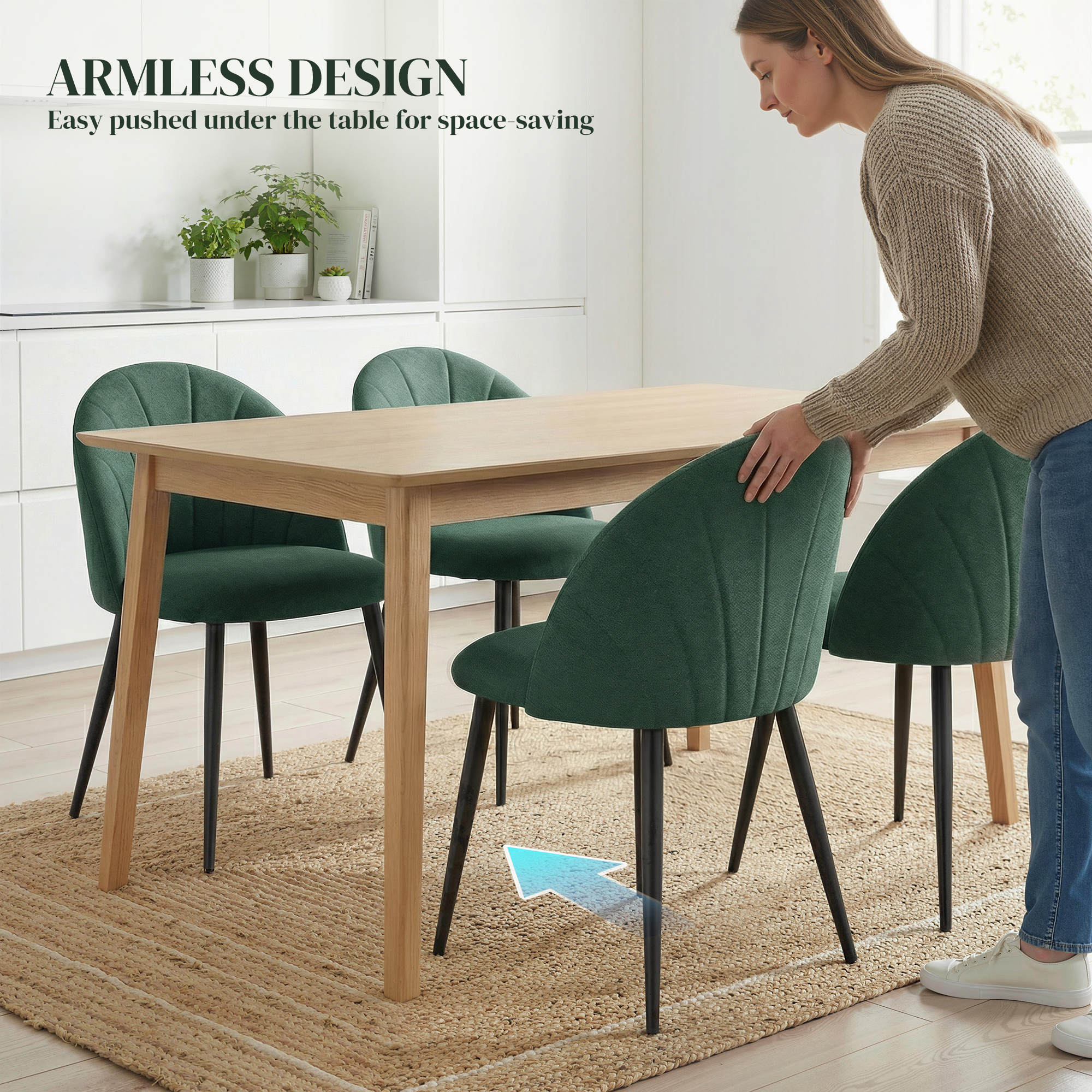 Modern Dining Chairs Set of 4, Upholstered Dining Room Chairs with Metal Legs, Shell Backrest, Padded Seat, Green - Image 5