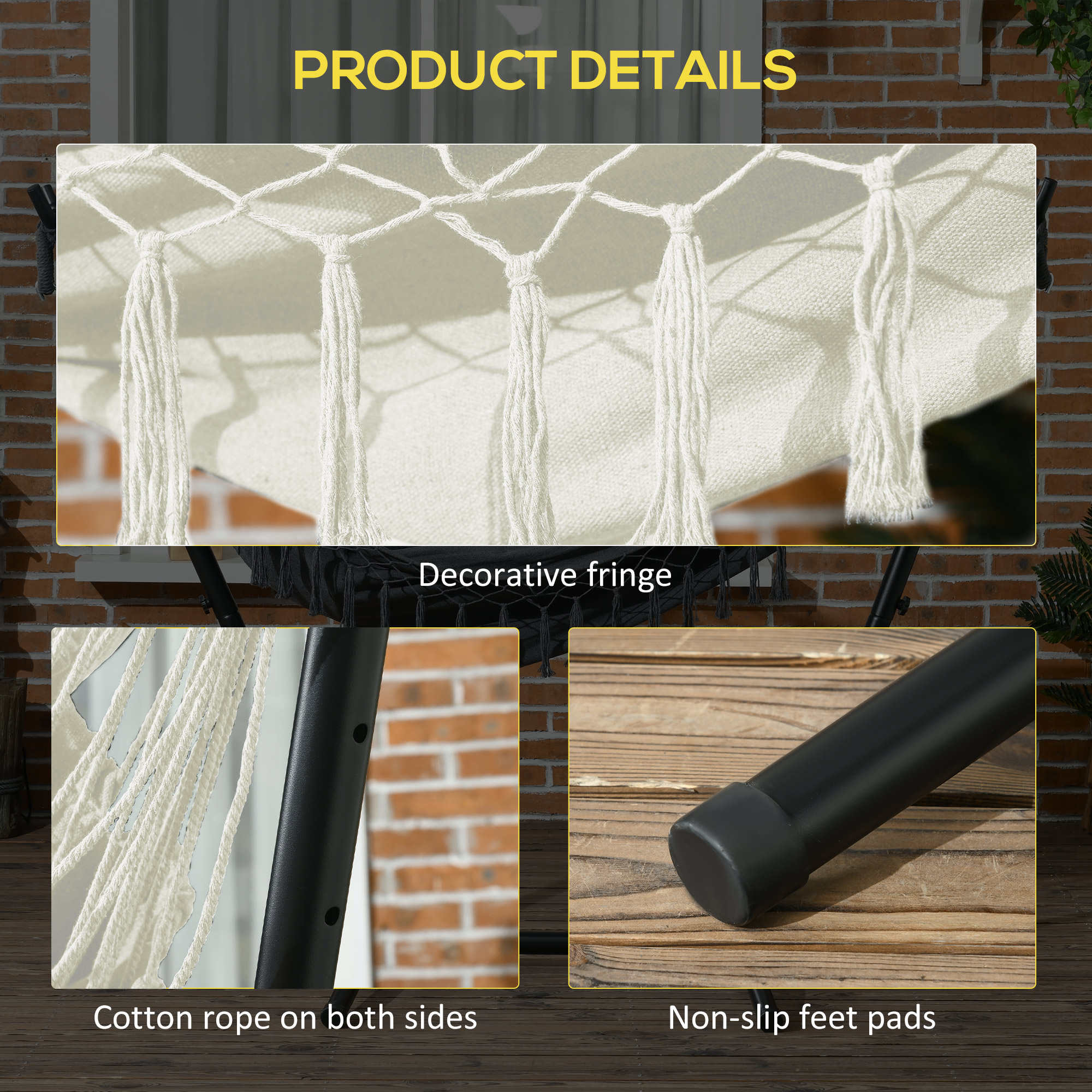 Patio Hammock Chair with Stand, Outdoor Hammock Swing Hanging Lounge Chair with Side Pocket and Headrest, Cream - Image 4