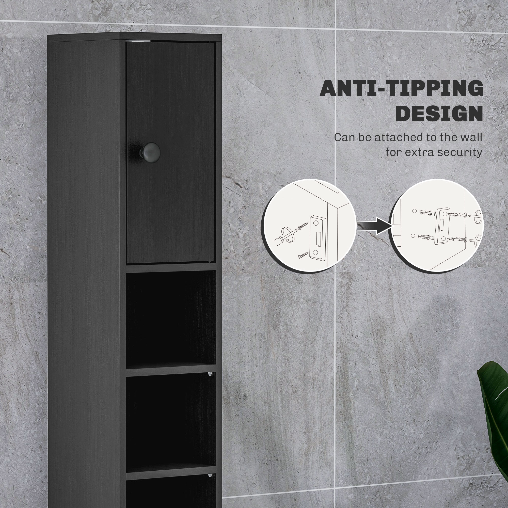 71" Tall Bathroom Cabinet, Narrow Toilet Paper Cabinet with Open Shelves, 2 Door Cabinets, Adjustable Shelves, Black - Image 3