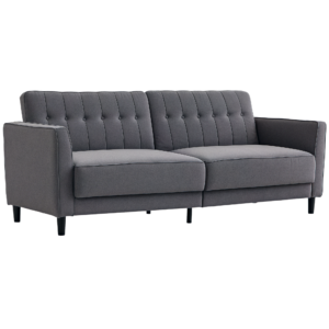 Convertible Bed with Couch, Button Tufted Fabric Sofa Bed with Adjustable Back for Living Room, Charcoal Grey