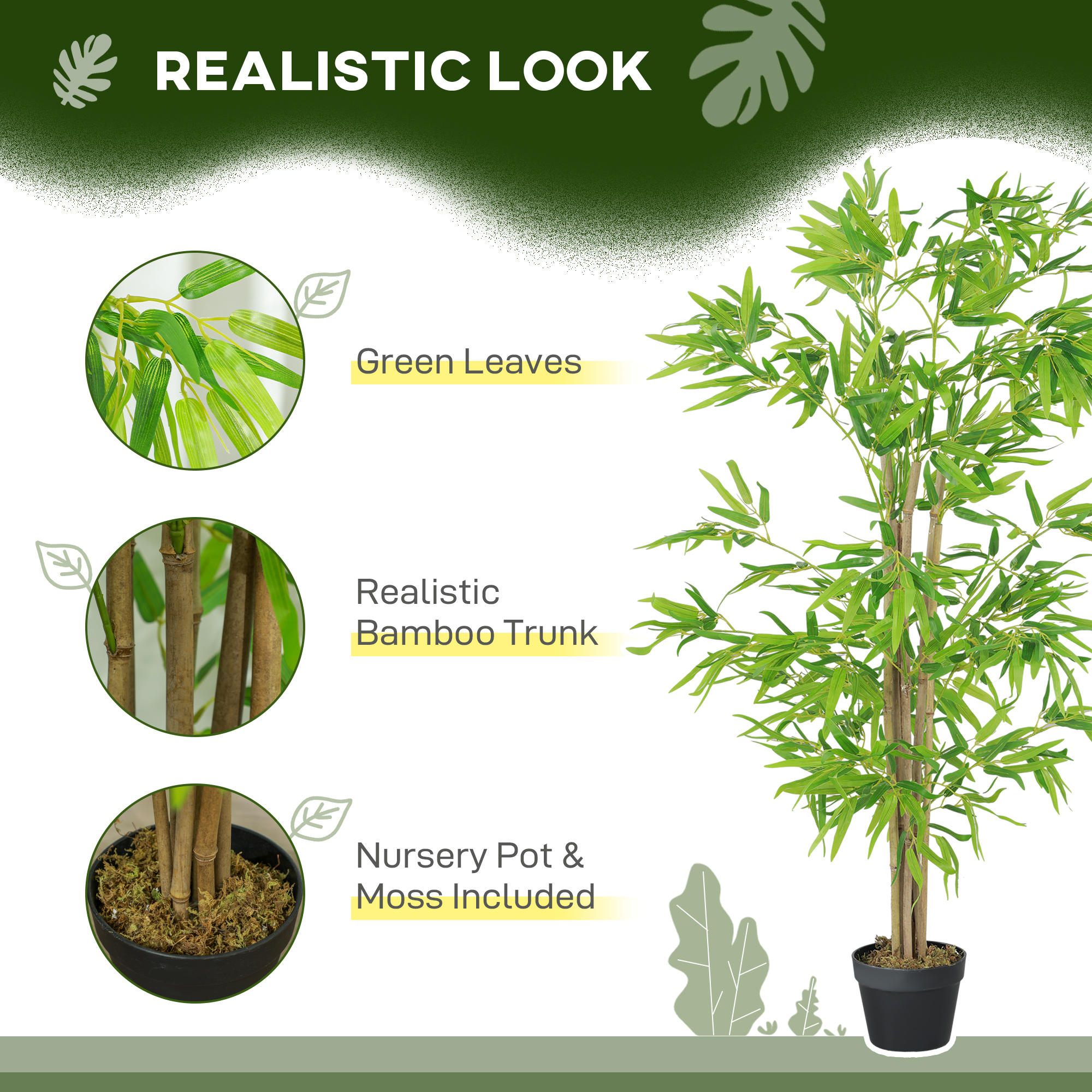Artificial Bamboo Tree Set of 2, 5ft Fake Tree with Realistic Leaf and Natural Trunk, Decorative Plant in Nursery - Image 3