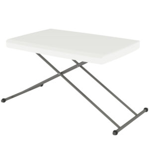 Folding Outdoor Patio Table, 3-Level Adjustable Camping Table Picnic Table with HDPE Top, Steel Legs, White