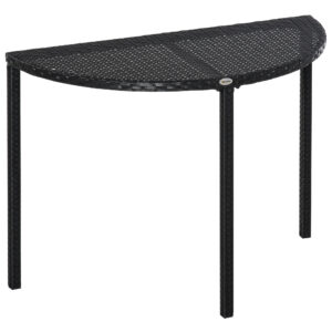 Half Round Side Table, PE Rattan Coffee Table with Metal Frame for Patio, Garden, Balcony, Black