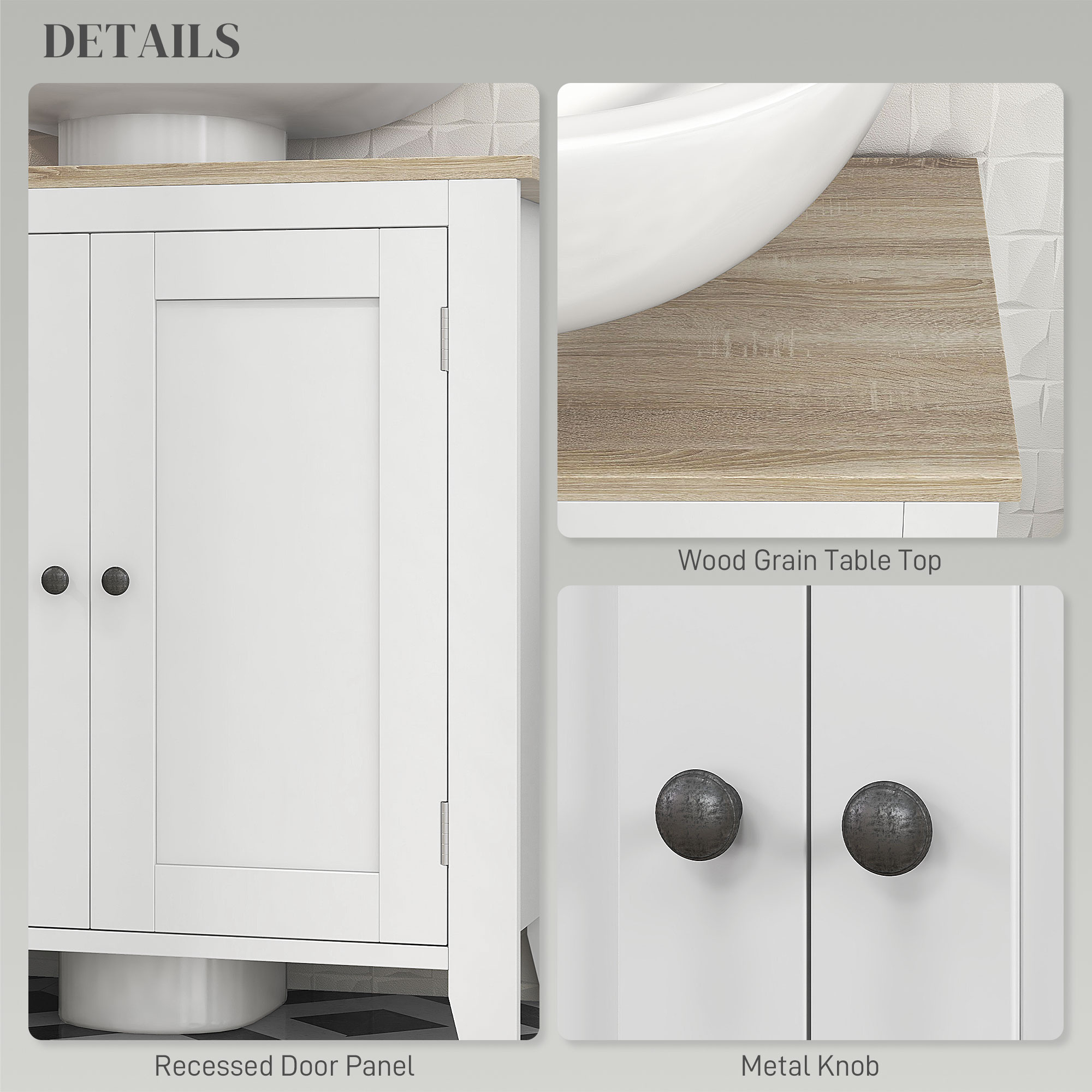 Bathroom Sink Vanity Unit, Under Sink Bathroom Cabinet with U-Shape Design and Adjustable Shelf, White - Image 4