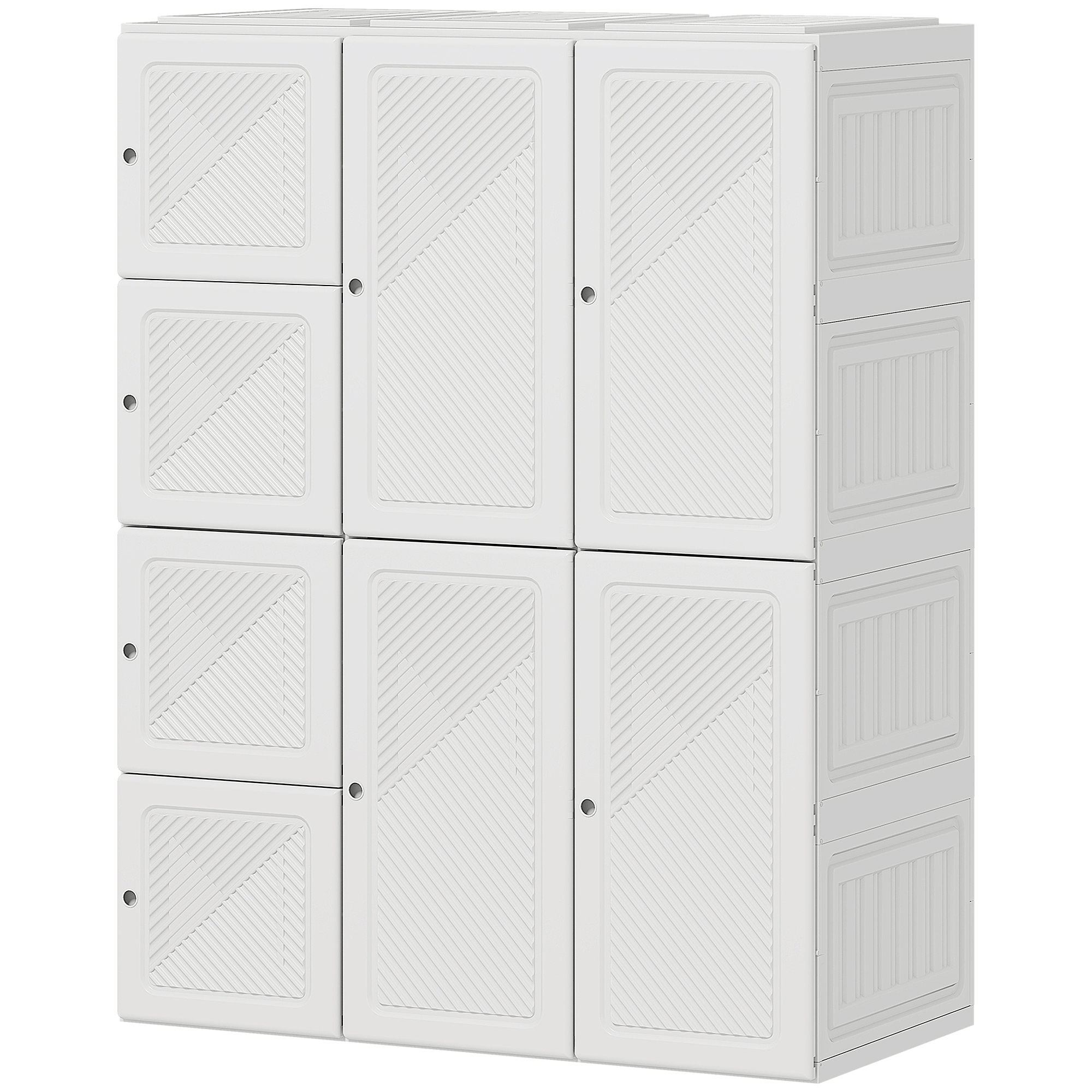 Portable Wardrobe, Foldable Plastic with 8 Compartments, 2 Hanging Rods and Magnetic Doors, White