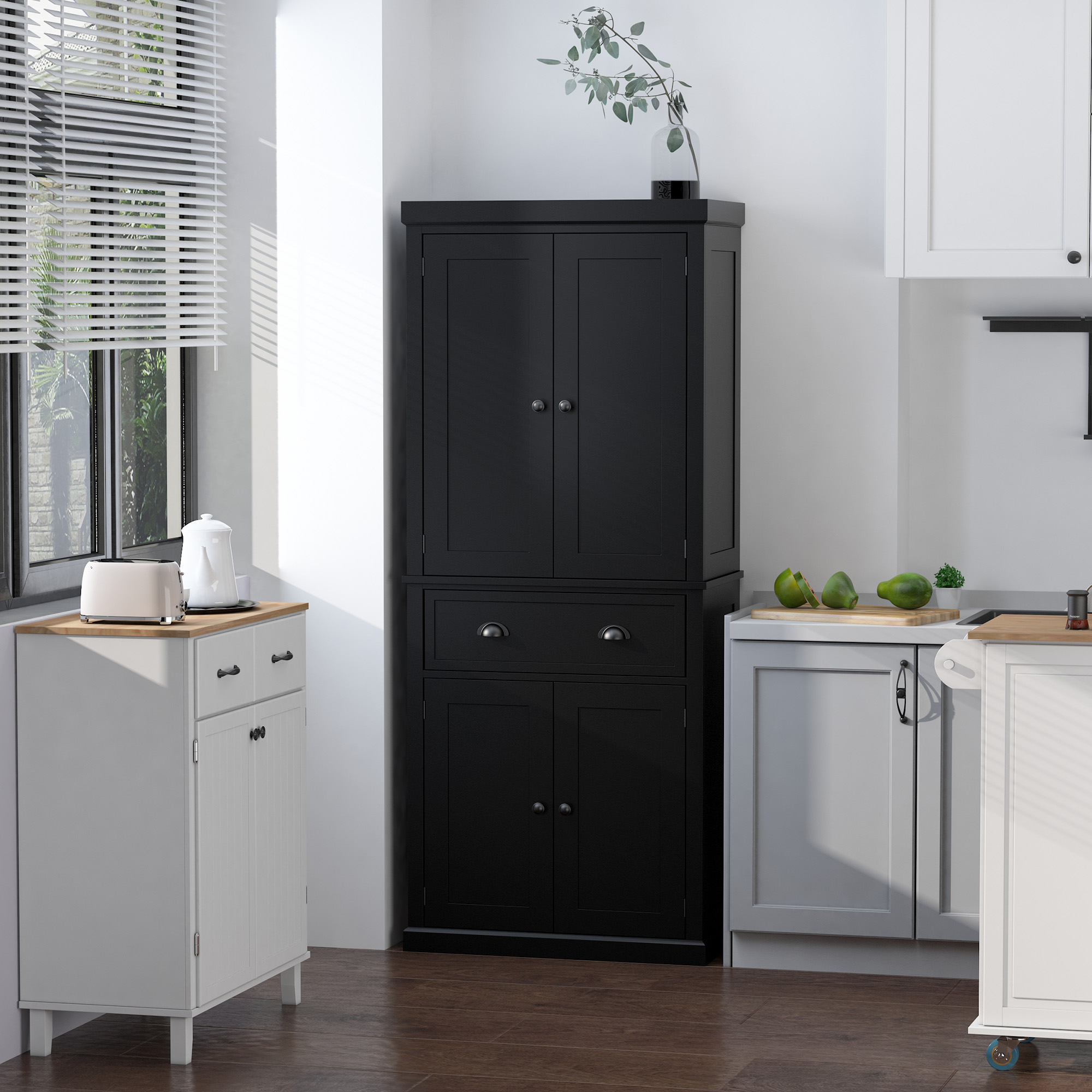 Long Standing Kitchen Cabinet w/ 2 Drawers MDF Board Black - Image 6
